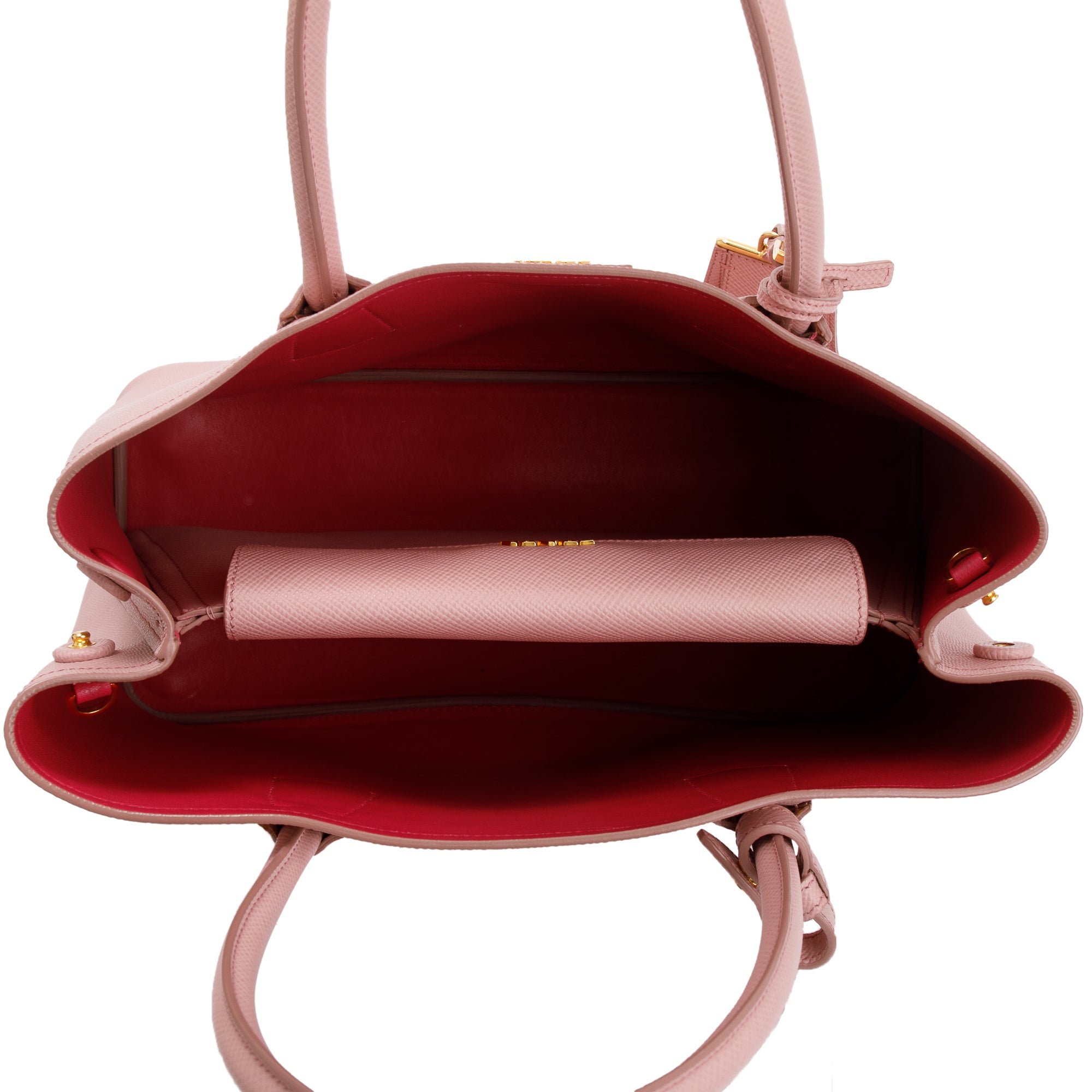Prada Pink Saffiano Lux Medium Cuir Double Tote w/ Strap