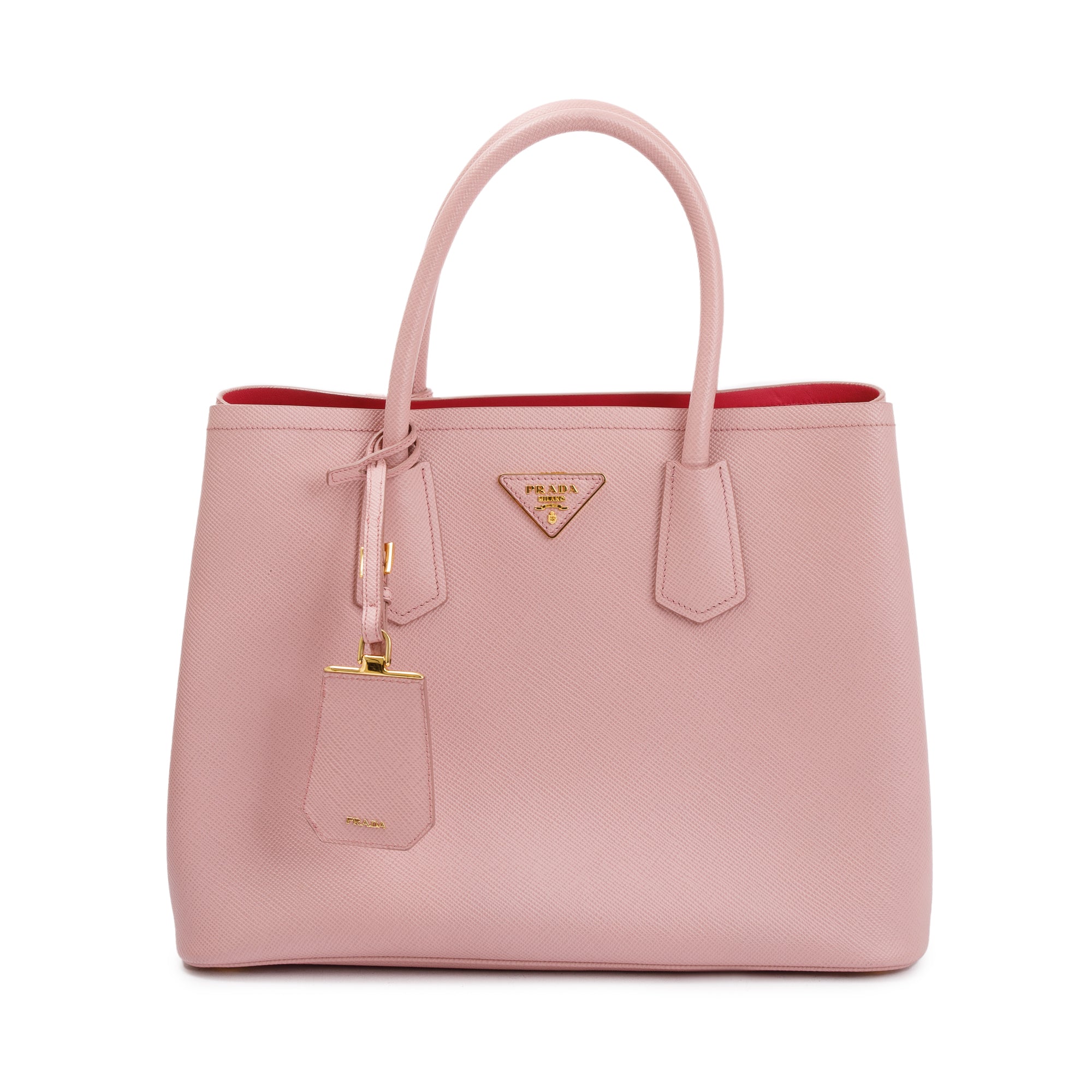 Prada Pink Saffiano Lux Medium Cuir Double Tote w/ Strap
