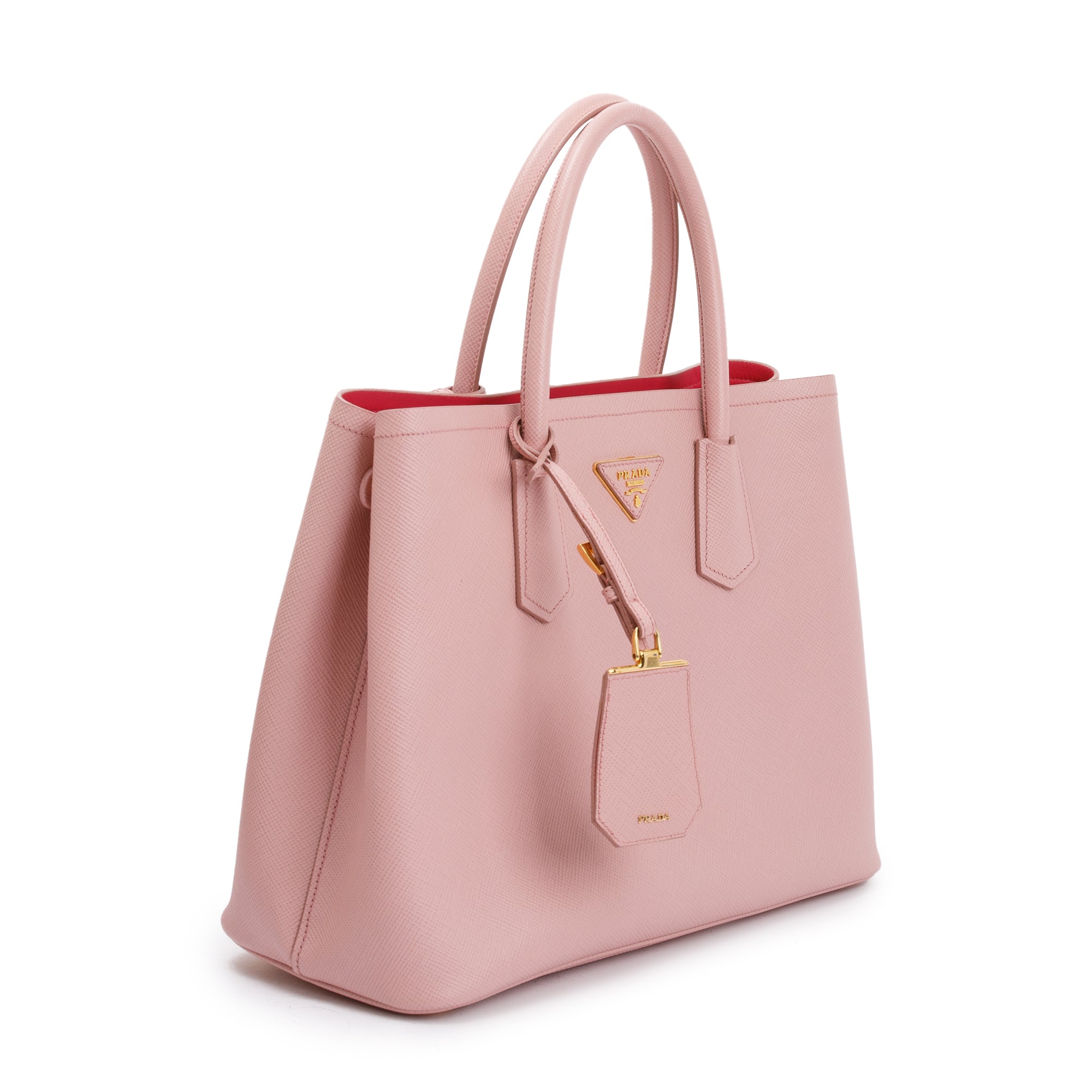 Prada Pink Saffiano Lux Medium Cuir Double Tote w/ Strap