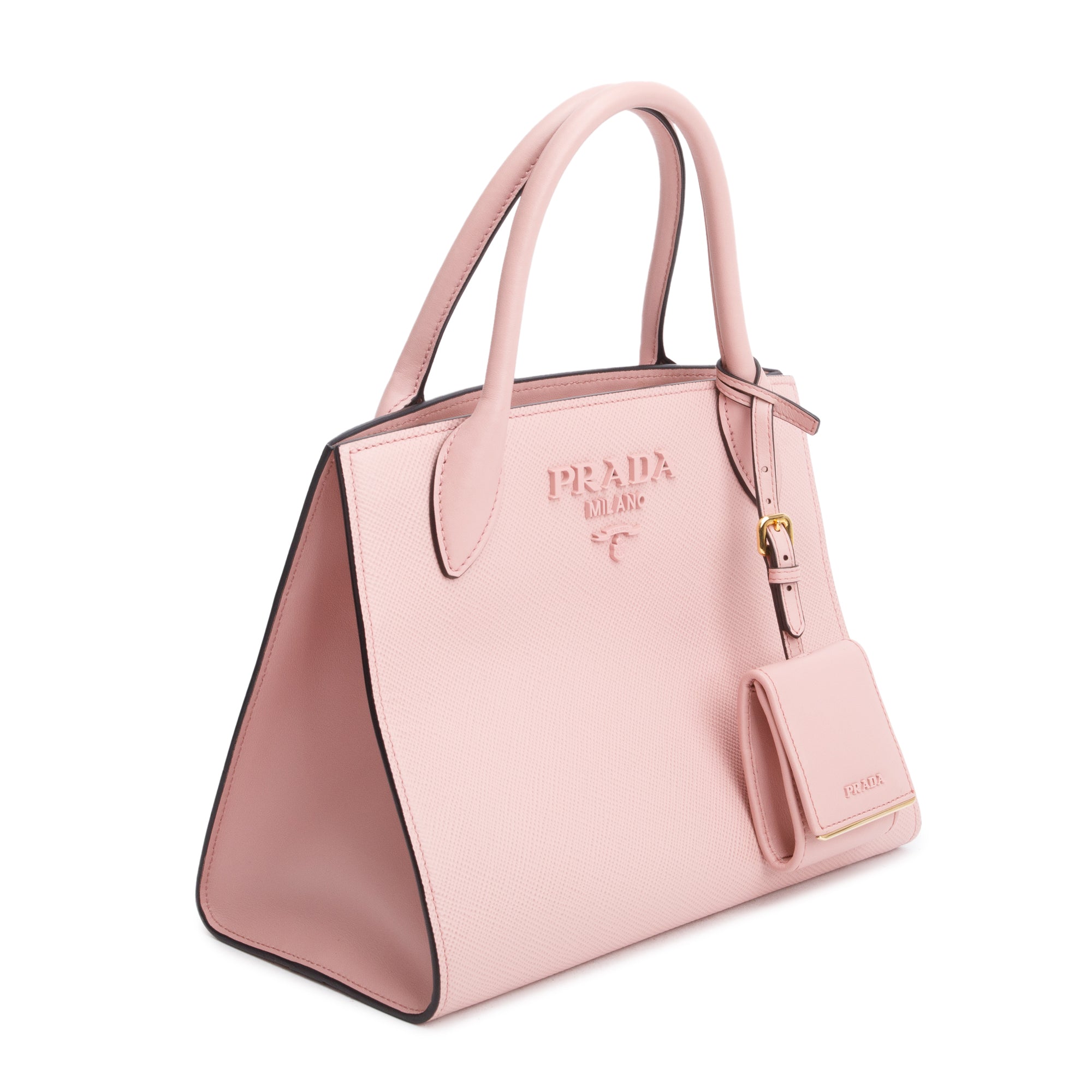 Prada Pink Saffiano Lux Small Monochrome Top Handle Tote w/ Strap