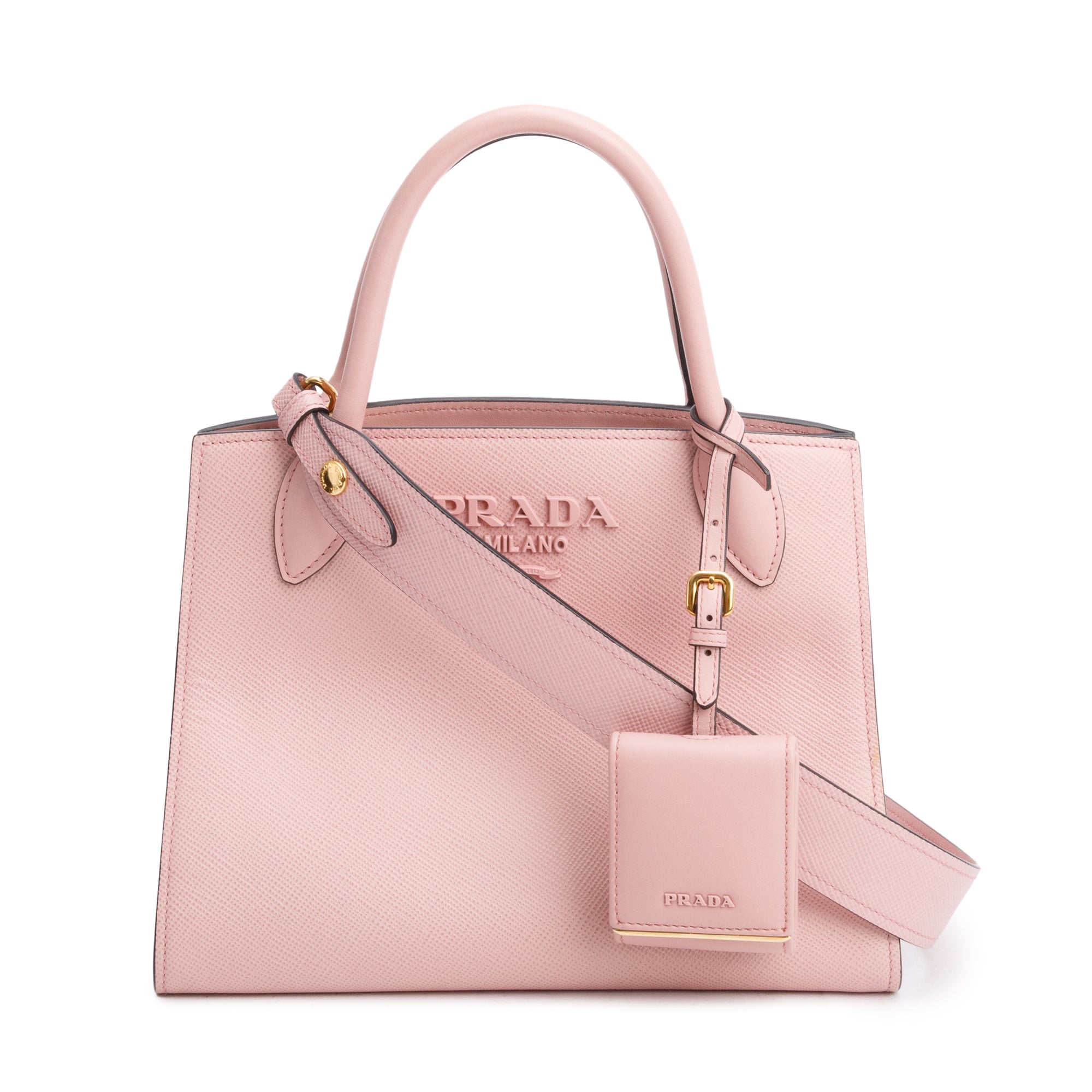 Prada Pink Saffiano Lux Small Monochrome Top Handle Tote w/ Strap