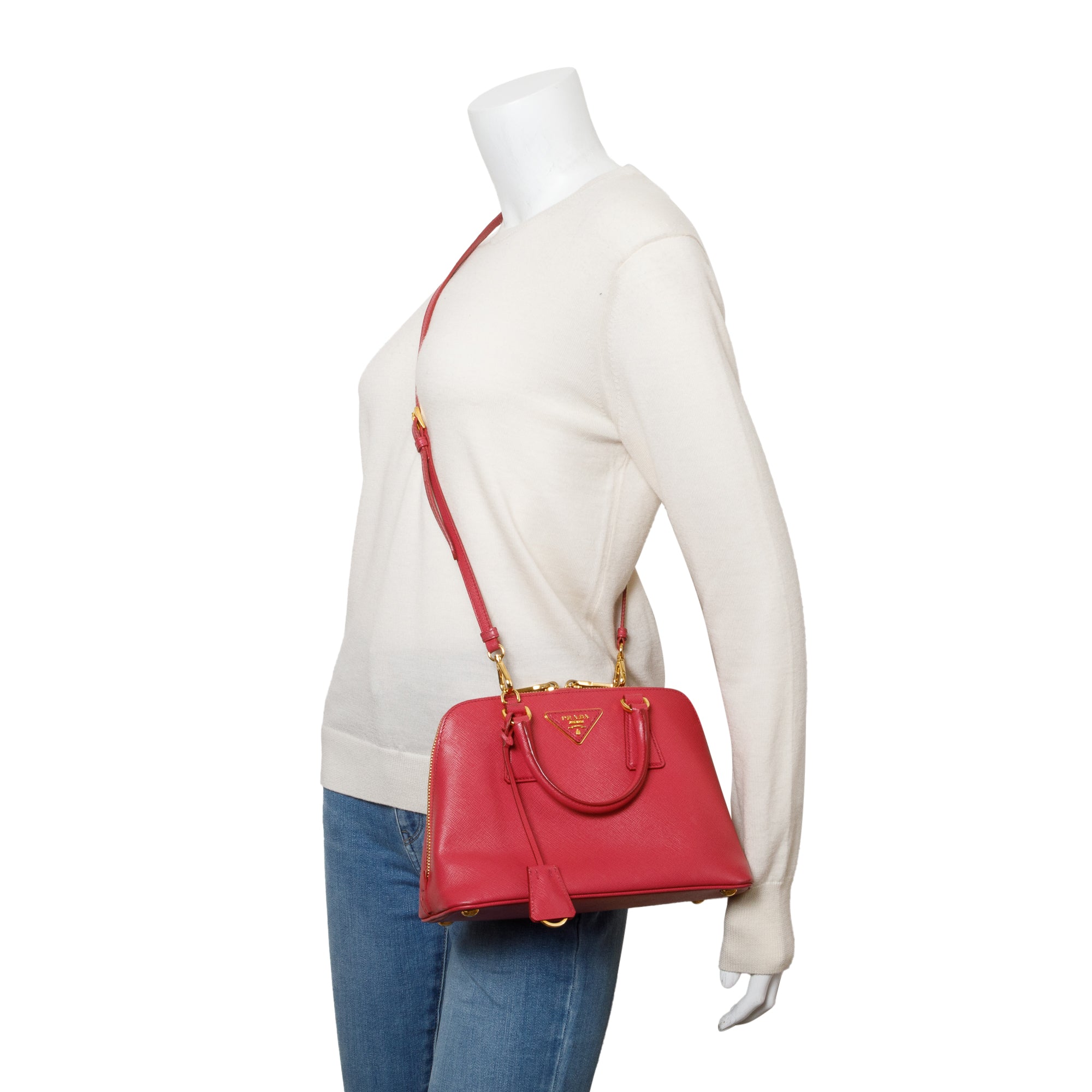 Prada Pink Saffiano Lux Small Promenade Tote w/ Strap & Authenticity Card