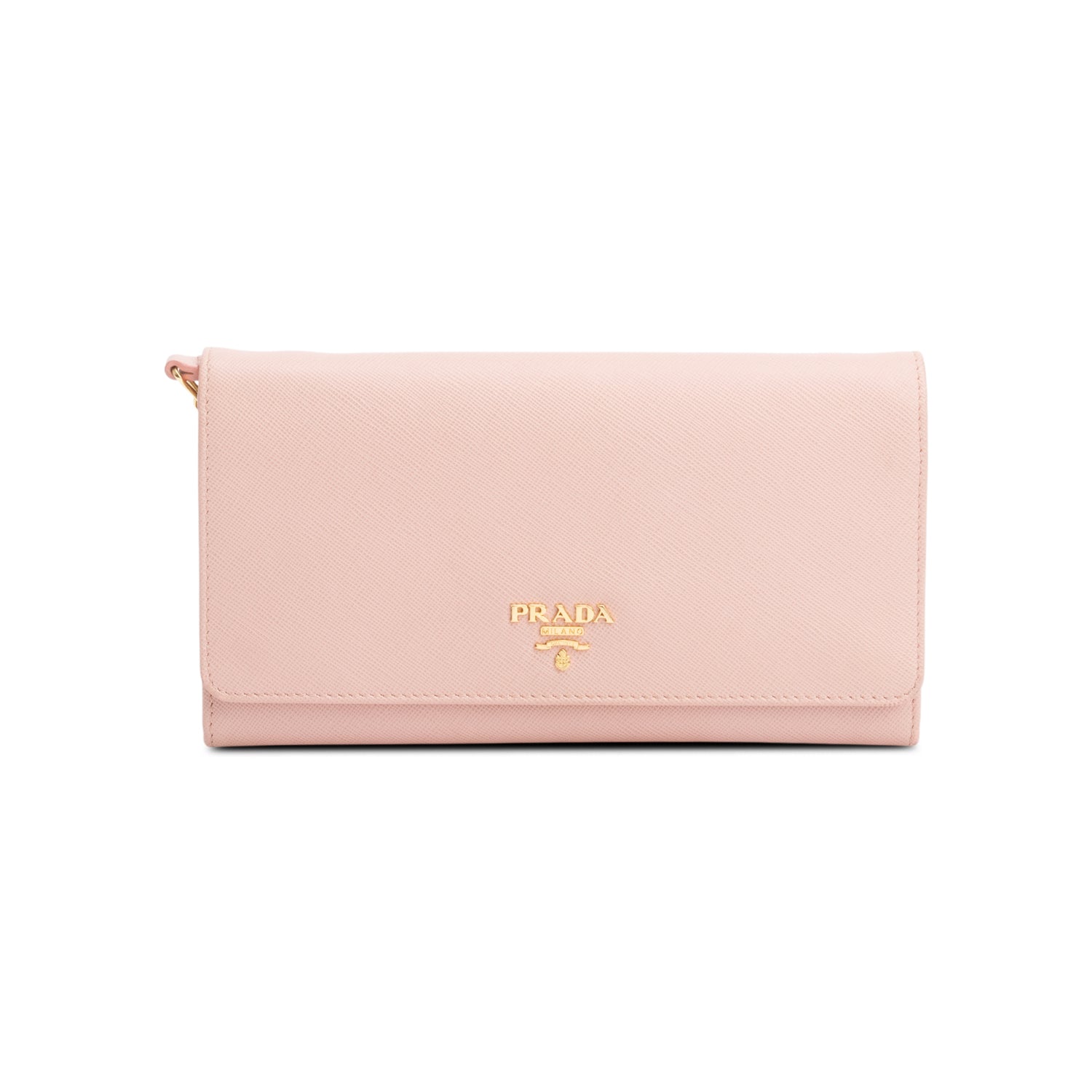 Prada Pink Saffiano Metal Continental Wallet on Chain