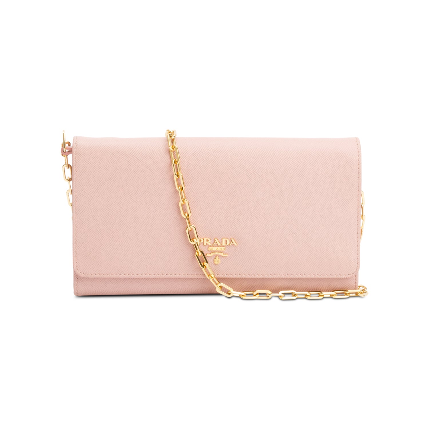 Prada Pink Saffiano Metal Continental Wallet on Chain