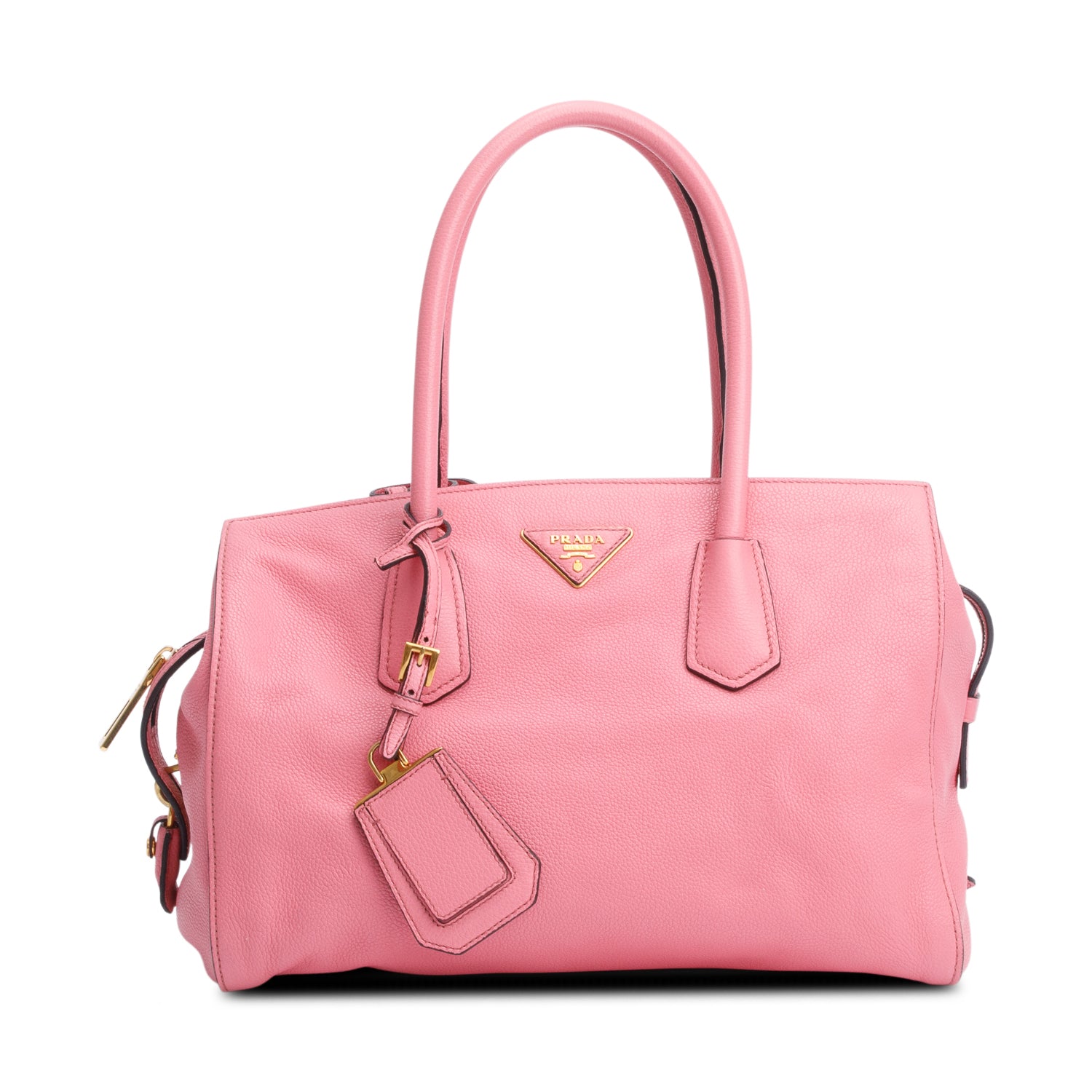 Prada Pink Vitello Grain Leather Signature Top Handle Bag w/ Strap & Authenticity Card