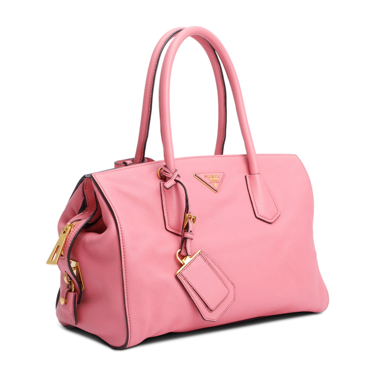 Prada Pink Vitello Grain Leather Signature Top Handle Bag w/ Strap & Authenticity Card