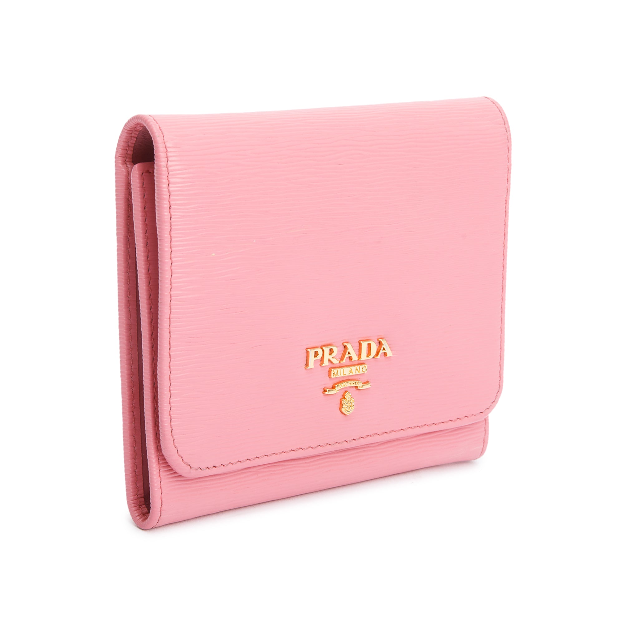 Prada Pink Vitello Move Leather Compact Tri-Fold Wallet