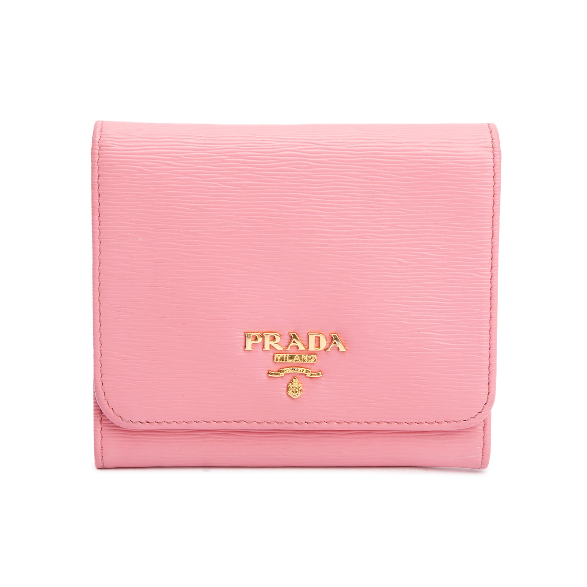 Prada Pink Vitello Move Leather Compact Tri-Fold Wallet