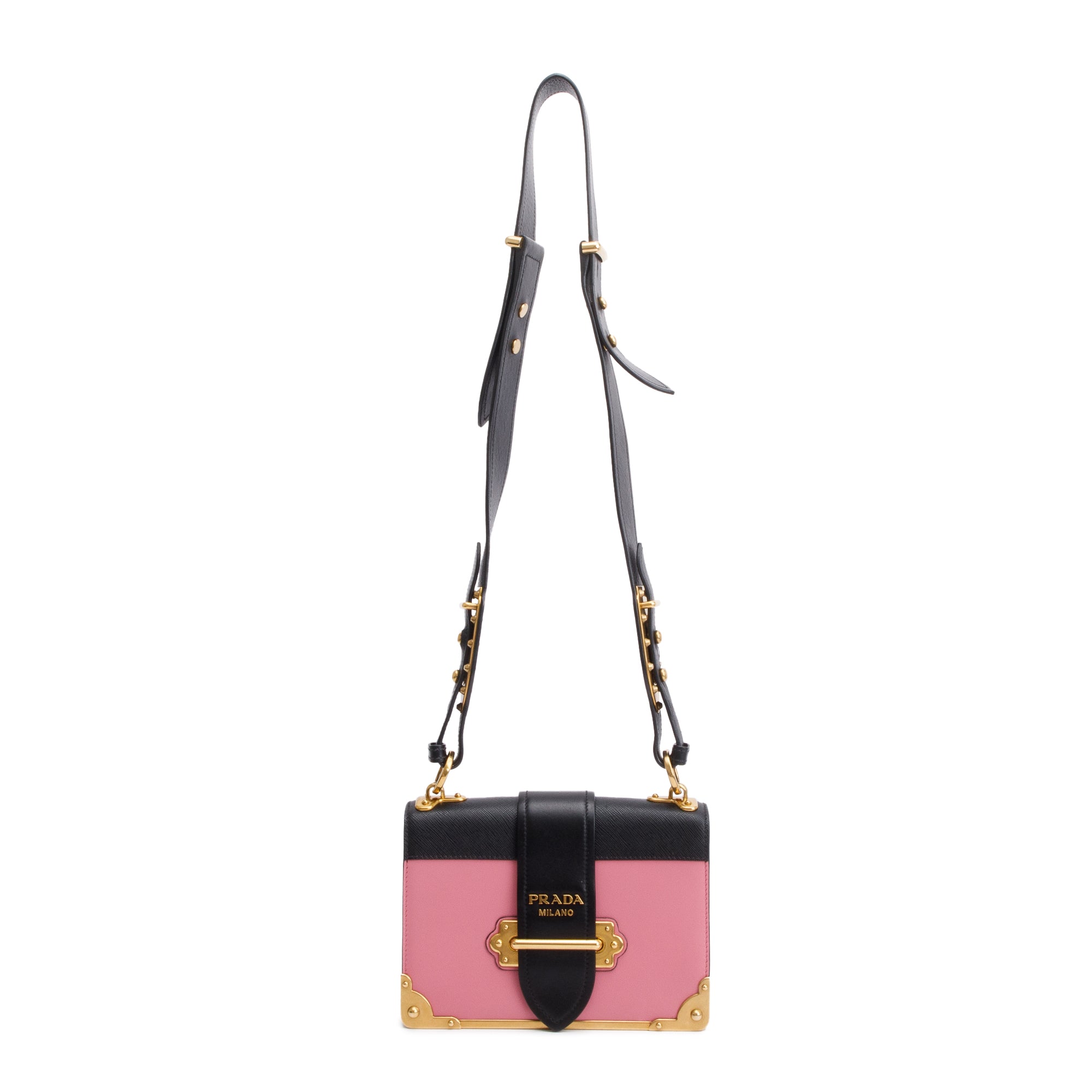 Prada Pink/Black City Calf Saffiano Cahier Bag