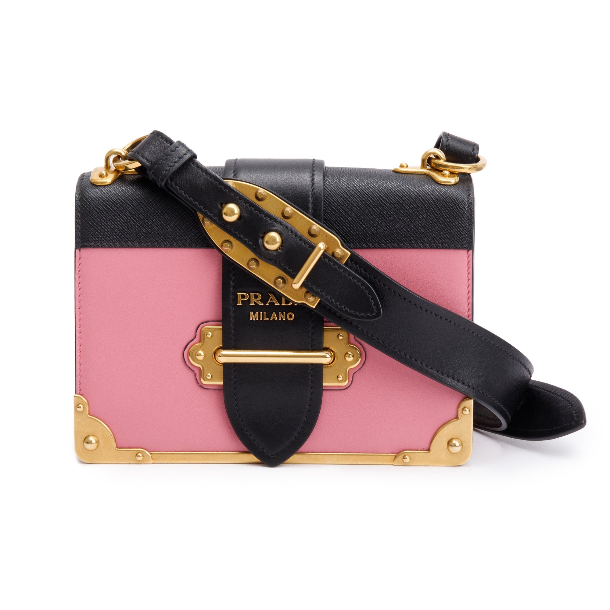 Prada Pink/Black City Calf Saffiano Cahier Bag