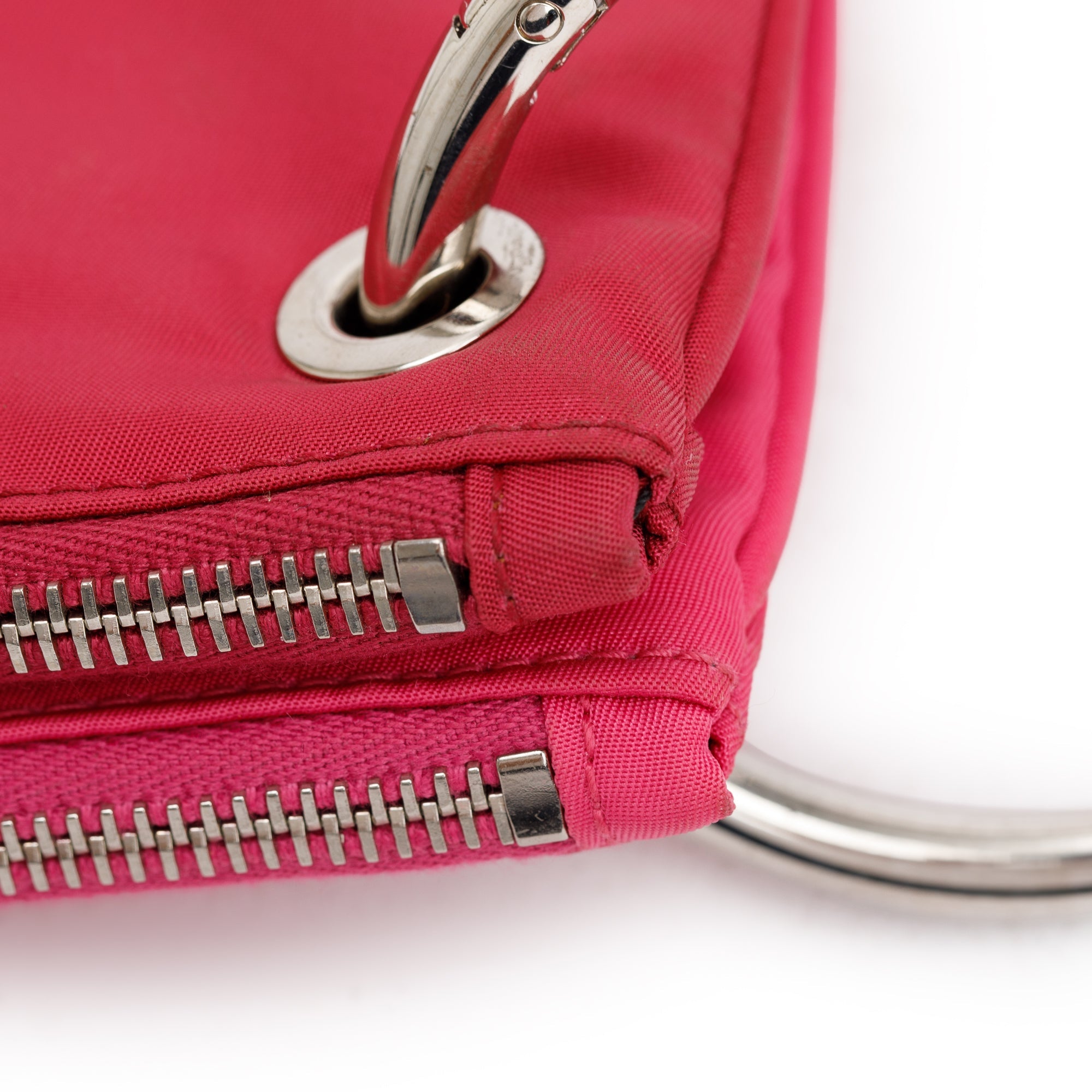 Prada Pink/Red Tessuto O-Ring Wristlet w/ Authenticity Card