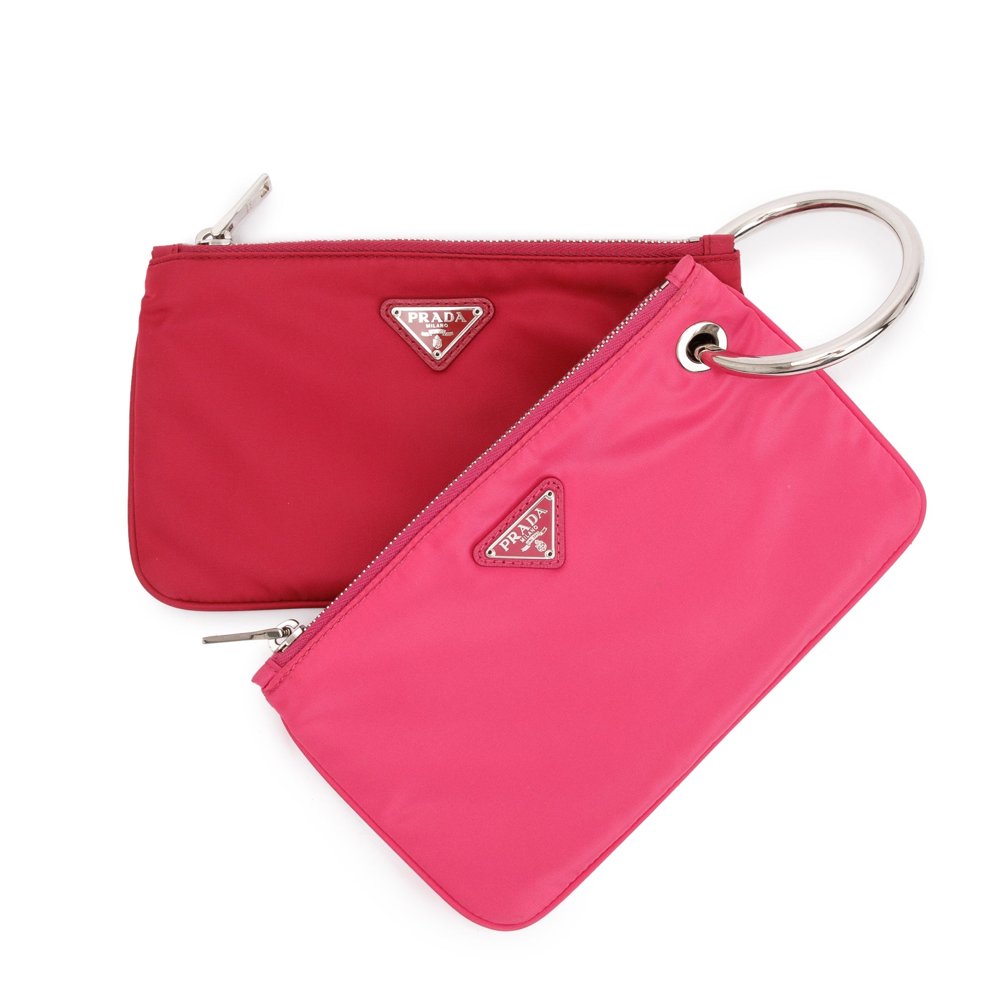 Prada Pink/Red Tessuto O-Ring Wristlet w/ Authenticity Card