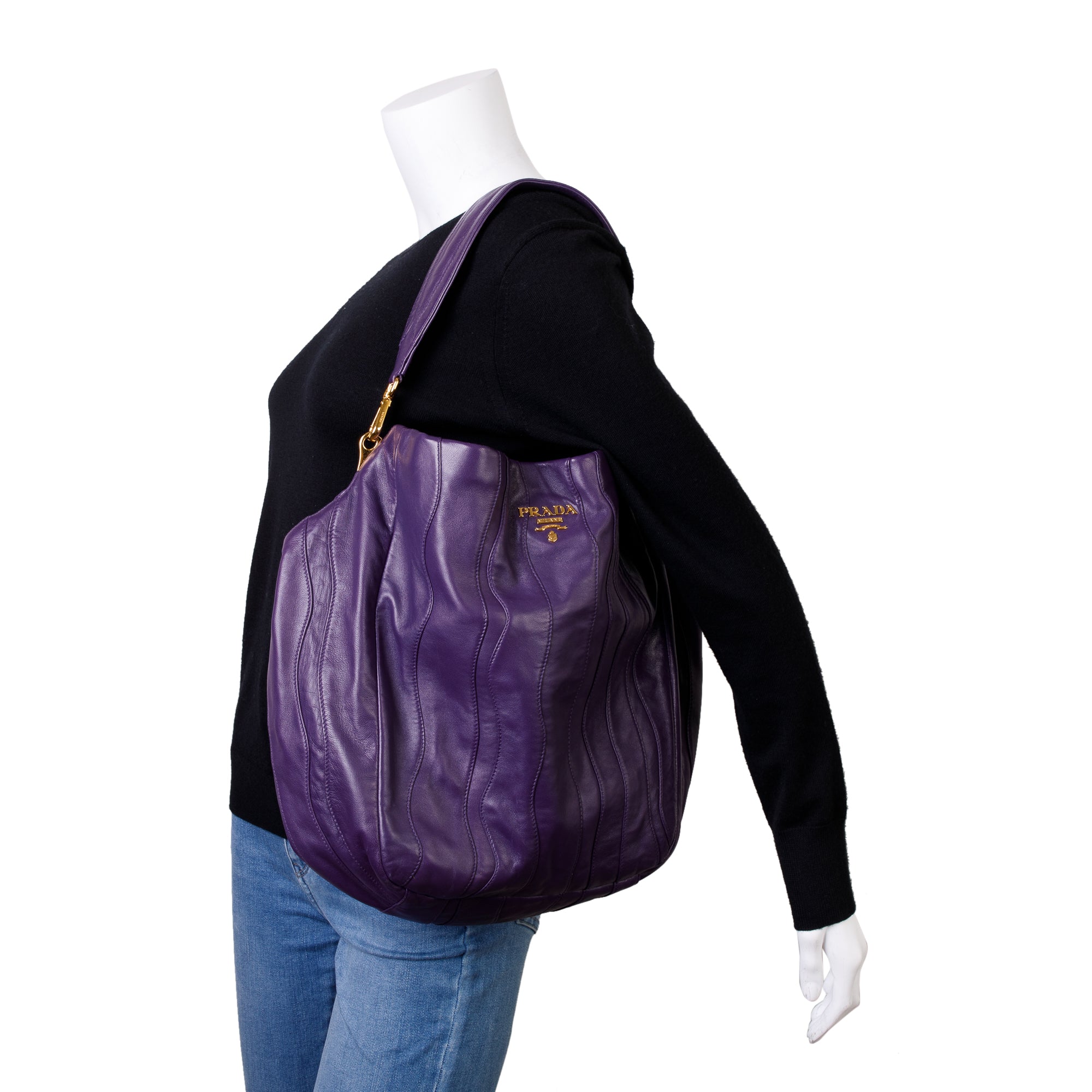 Prada Purple Nappa Stripes Leather Shoulder Bag w/ Authenticity Card