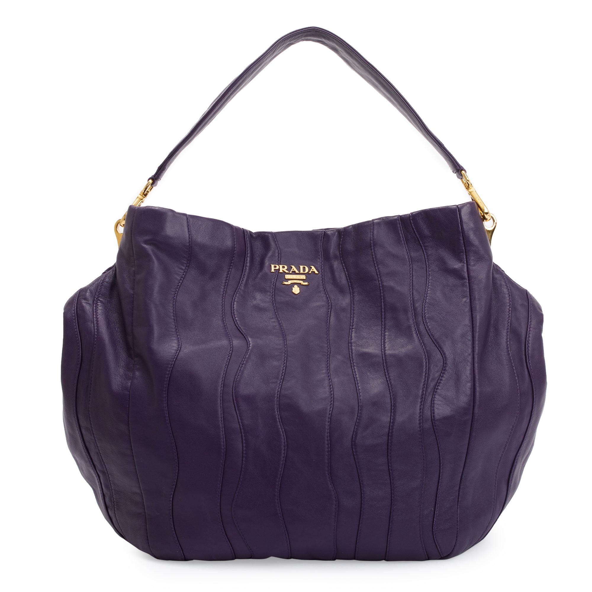 Prada Purple Nappa Stripes Leather Shoulder Bag w/ Authenticity Card