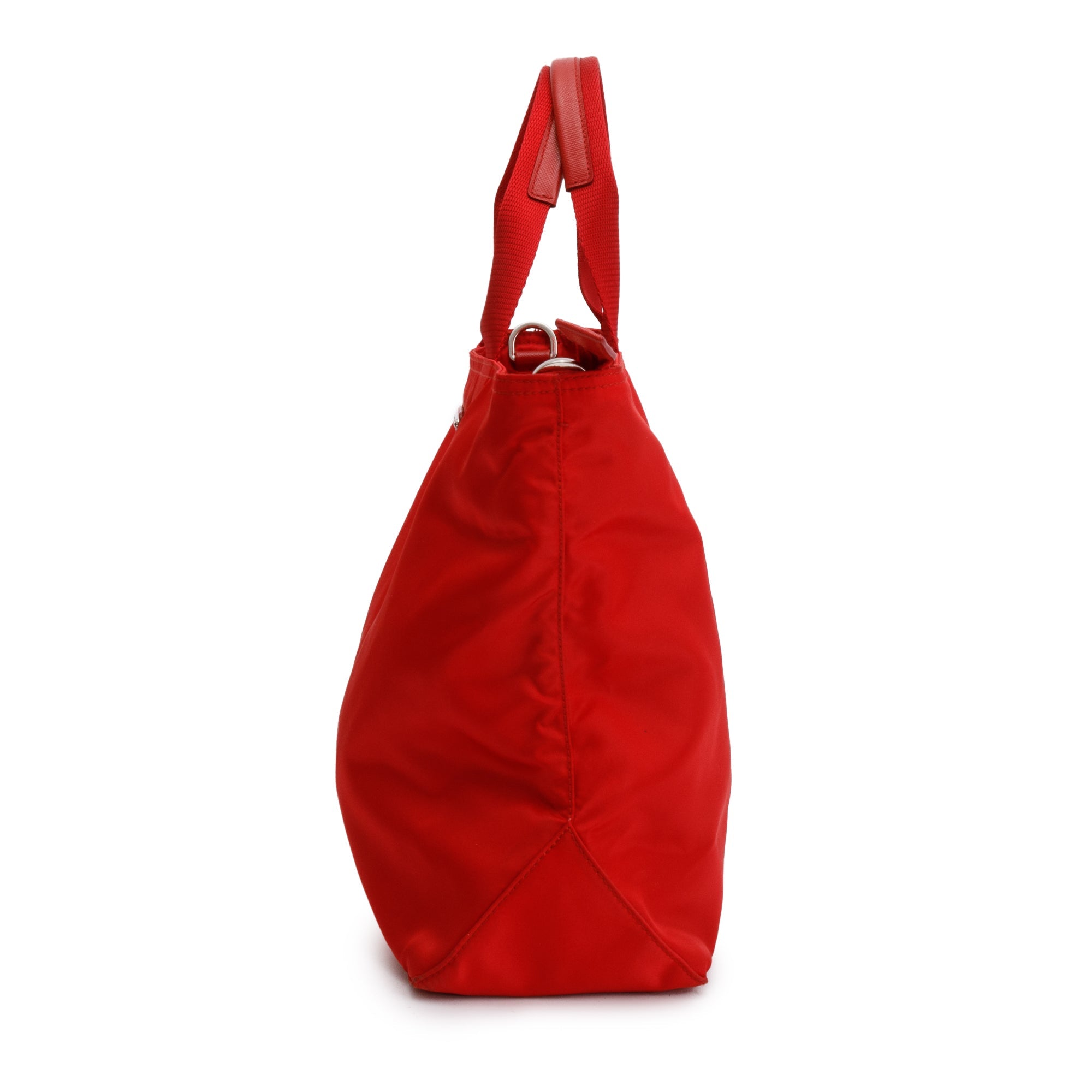 Prada Red Leather Trimmed Tessuto Nylon Convertible Tote w/ Strap