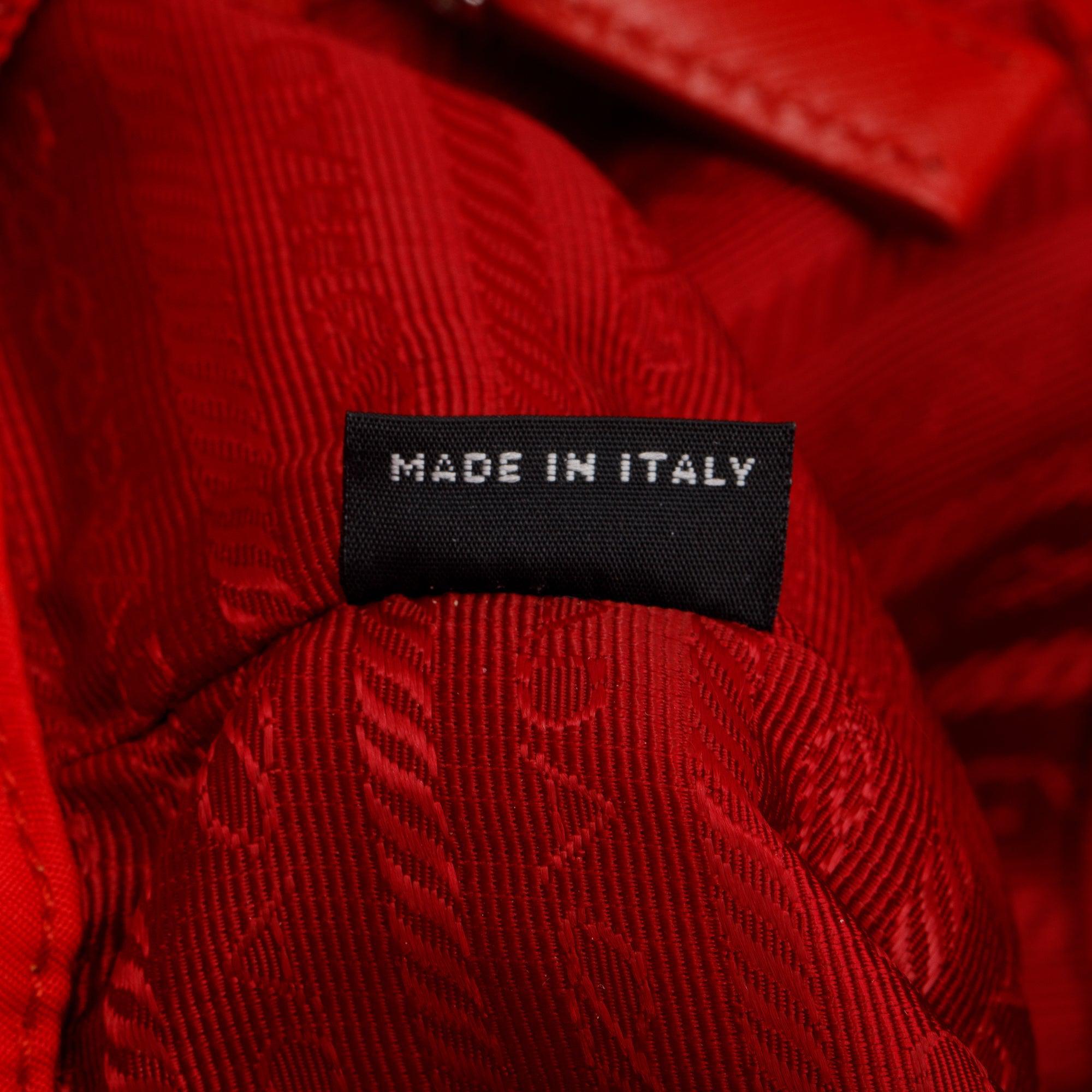 Prada Red Leather Trimmed Tessuto Nylon Convertible Tote w/ Strap