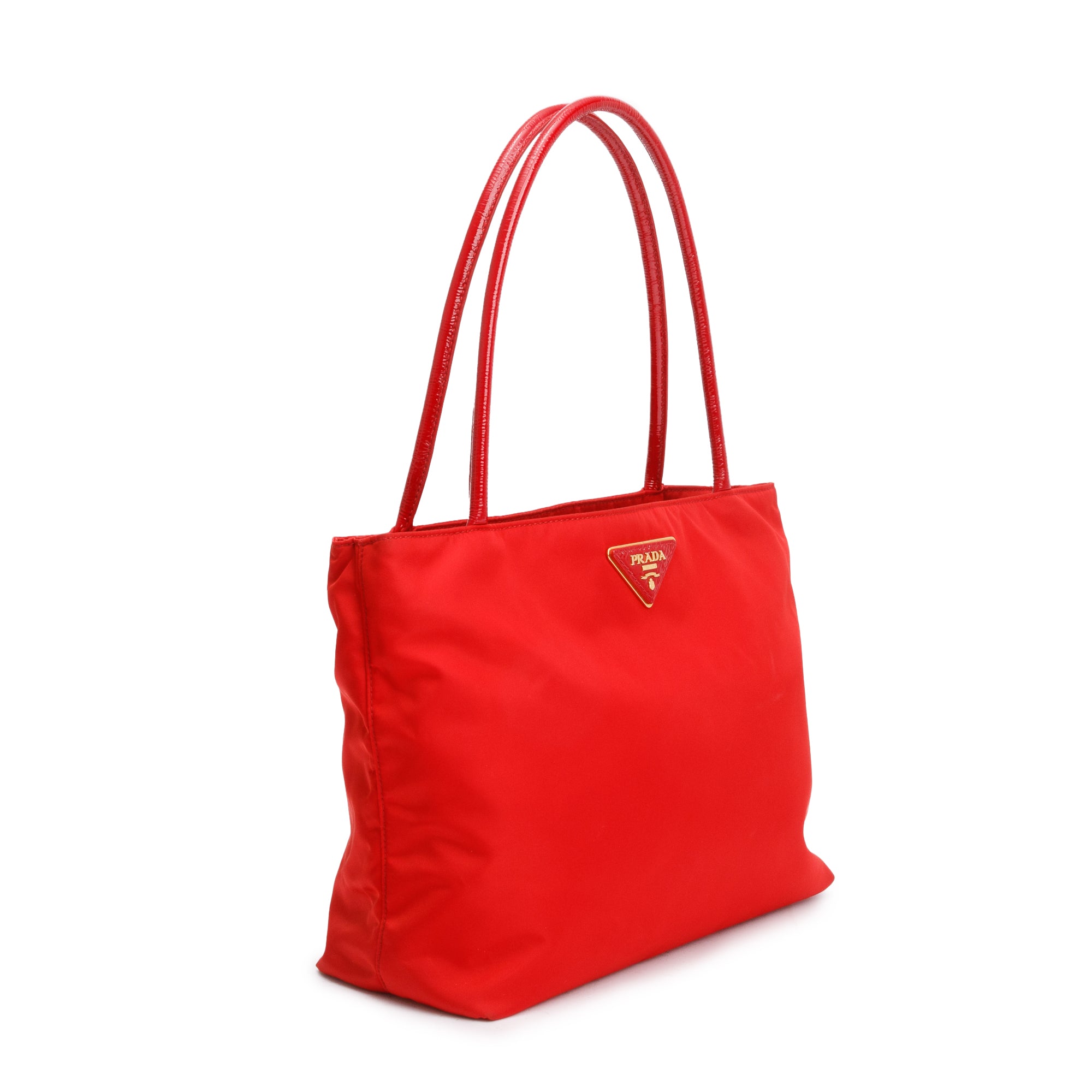 Prada Red Patent Leather Trimmed Tessuto Nylon Tote