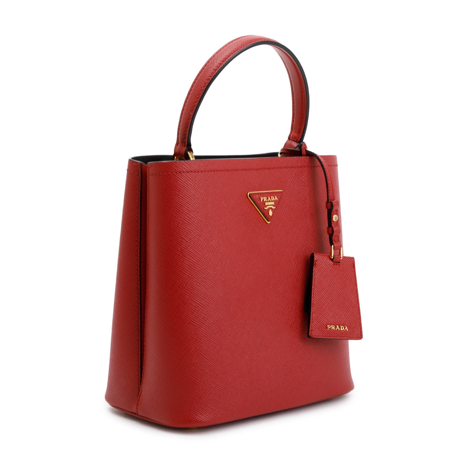 Prada Red Saffiano Cuir Medium Panier Bag w/ Strap & Authenticity Card