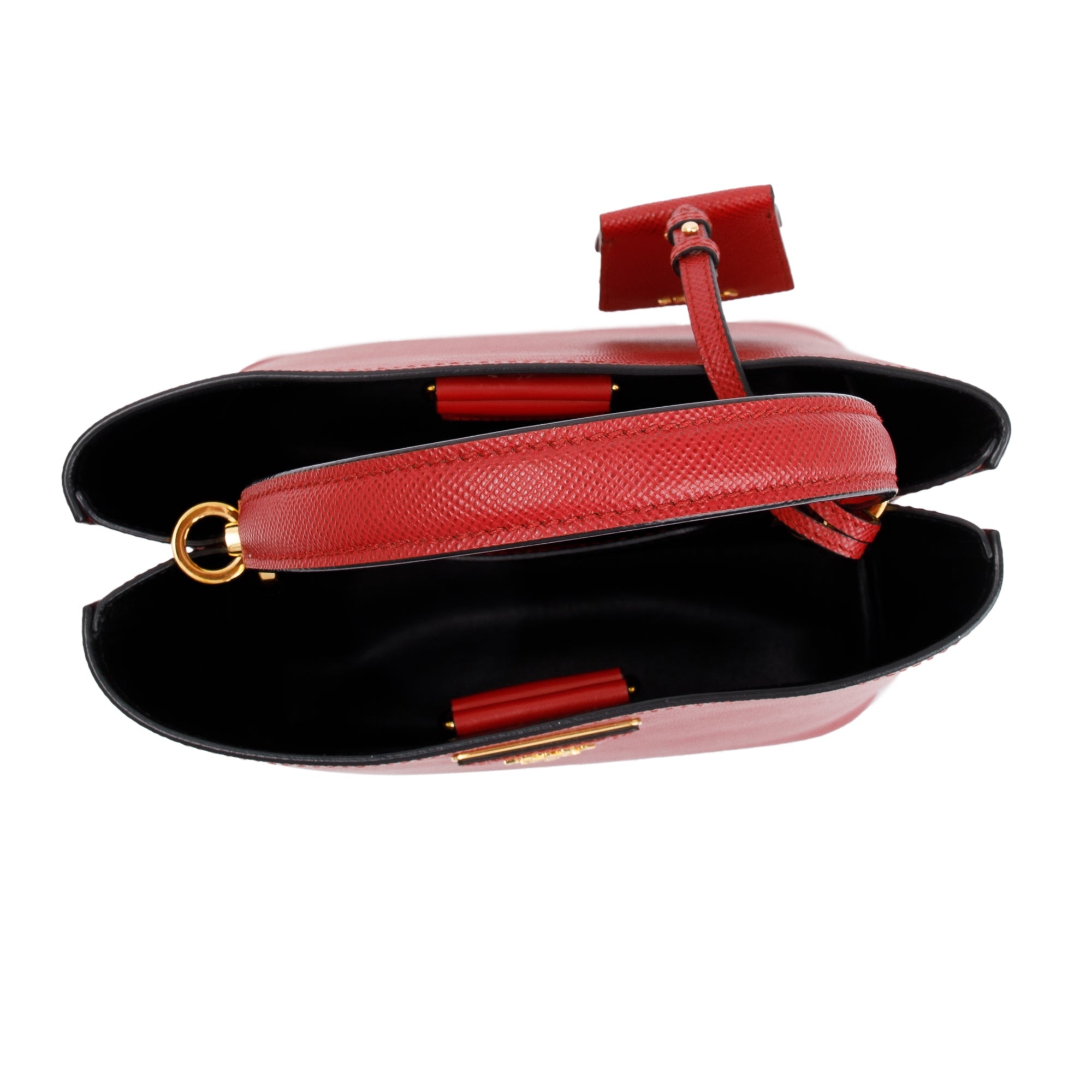 Prada Red Saffiano Cuir Medium Panier Bag w/ Strap & Authenticity Card