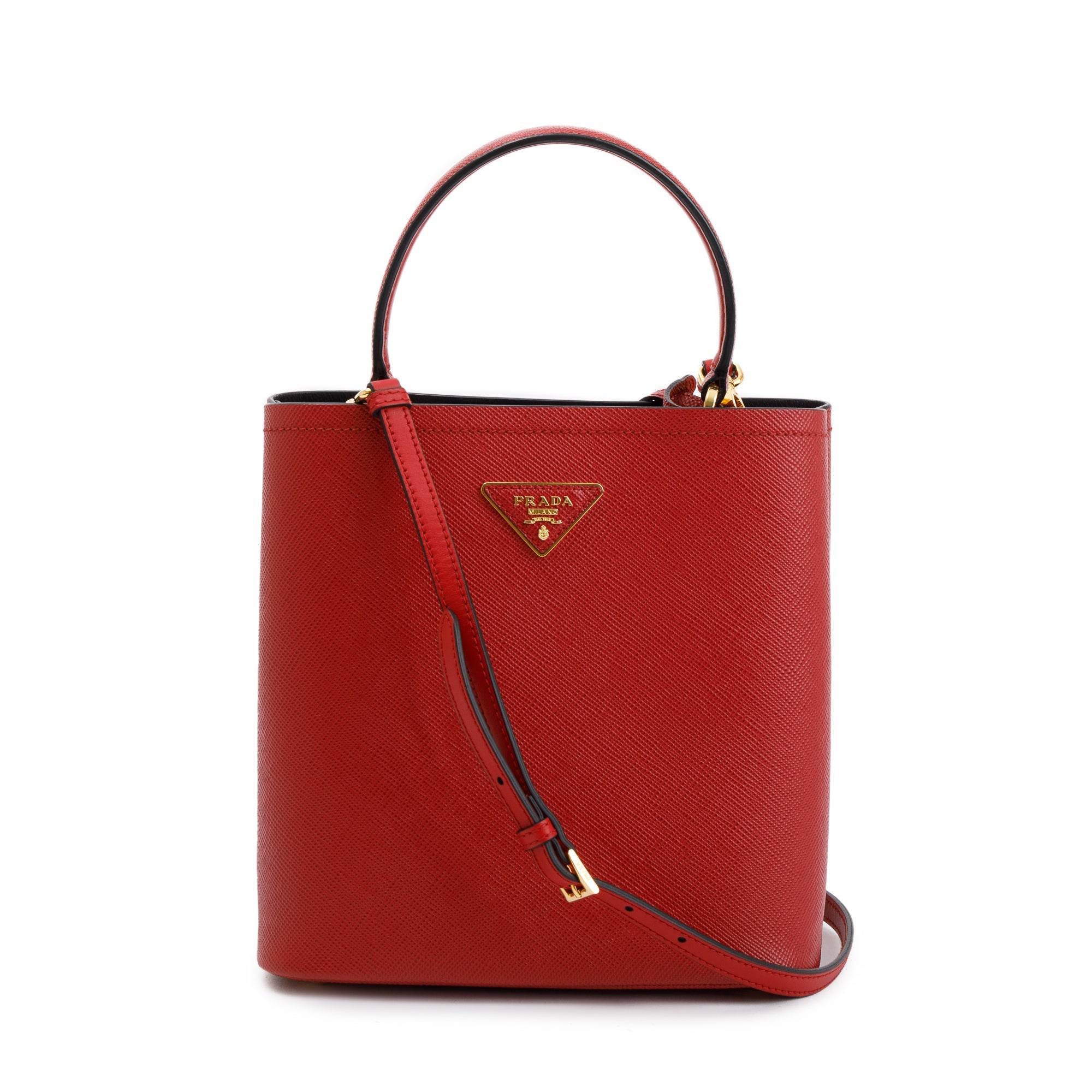 Prada Red Saffiano Cuir Medium Panier Bag w/ Strap & Authenticity Card