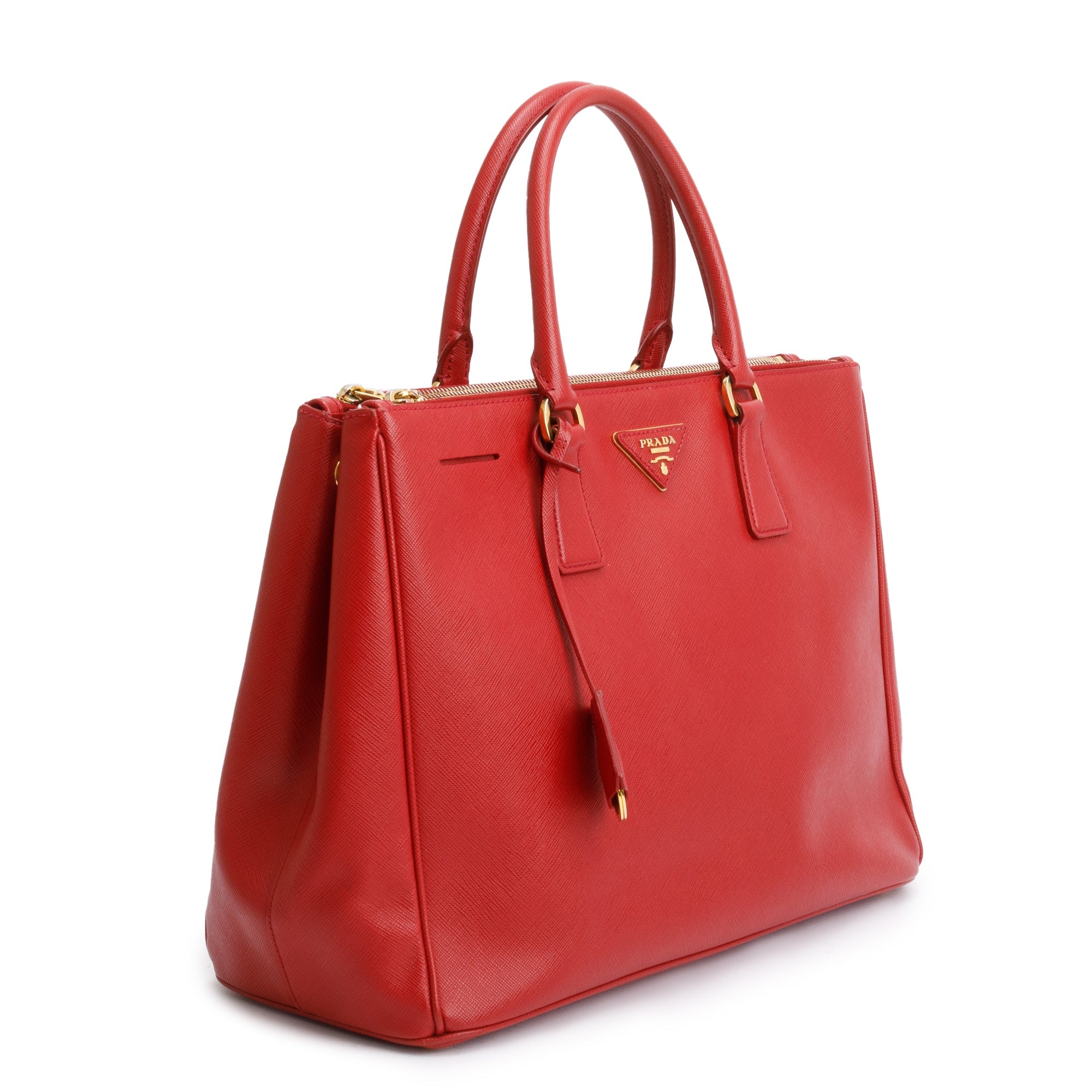 Prada Red Saffiano Lux Large Double Zip Galleria Tote