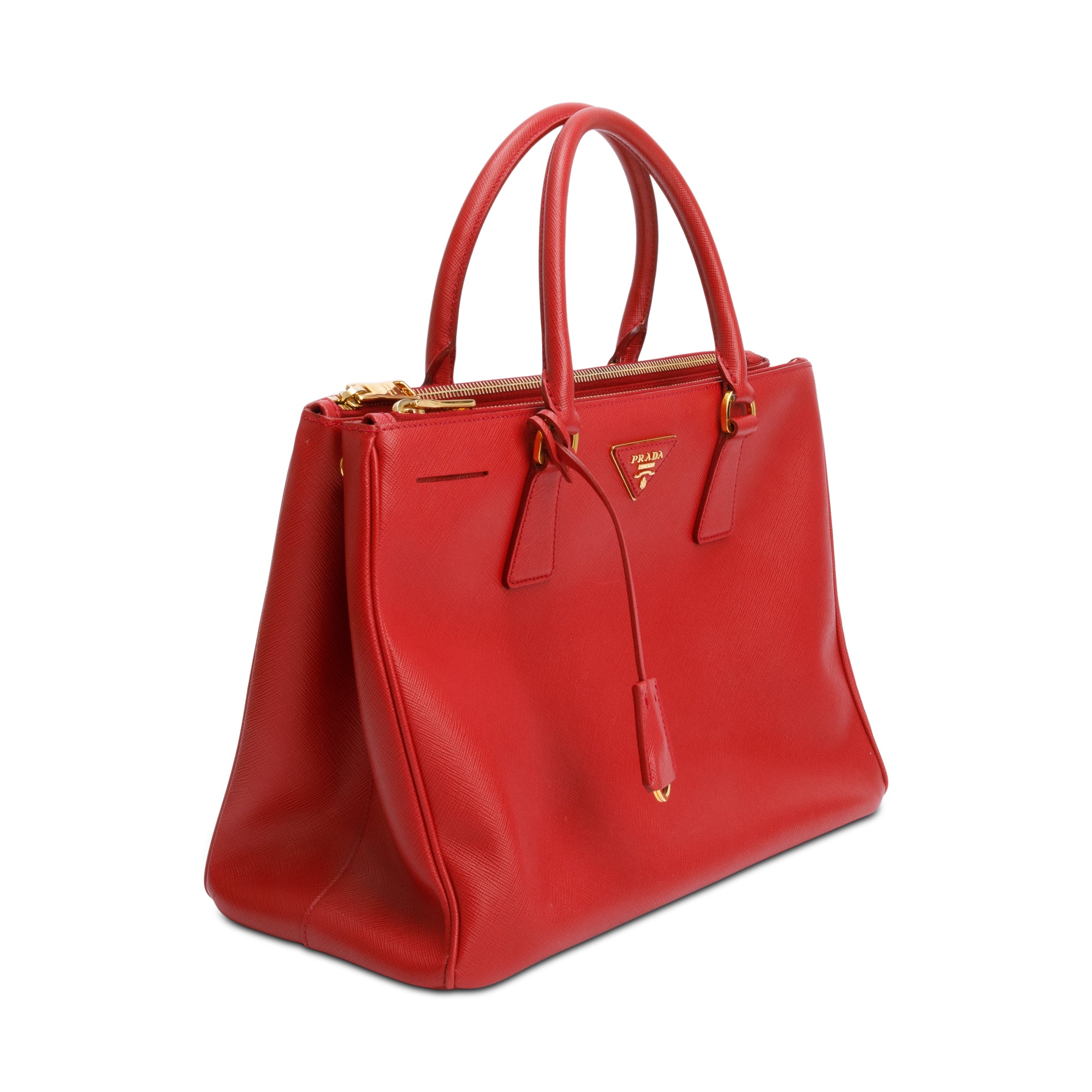 Prada Red Saffiano Lux Medium Double Zip Galleria Tote w/ Strap