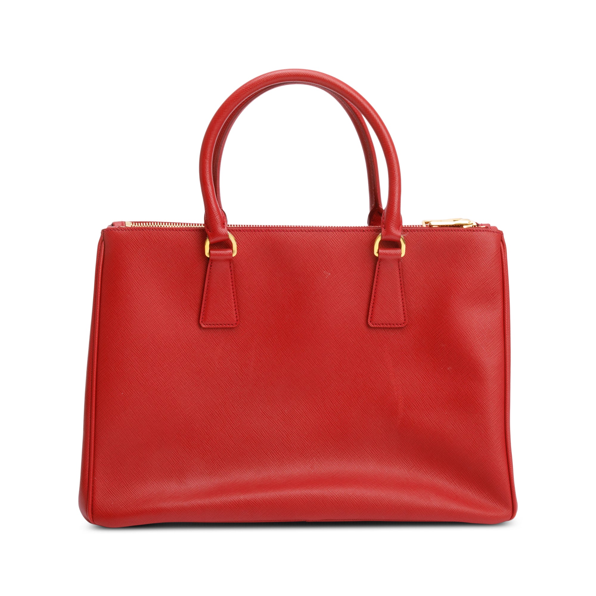 Prada Red Saffiano Lux Medium Double Zip Galleria Tote w/ Strap