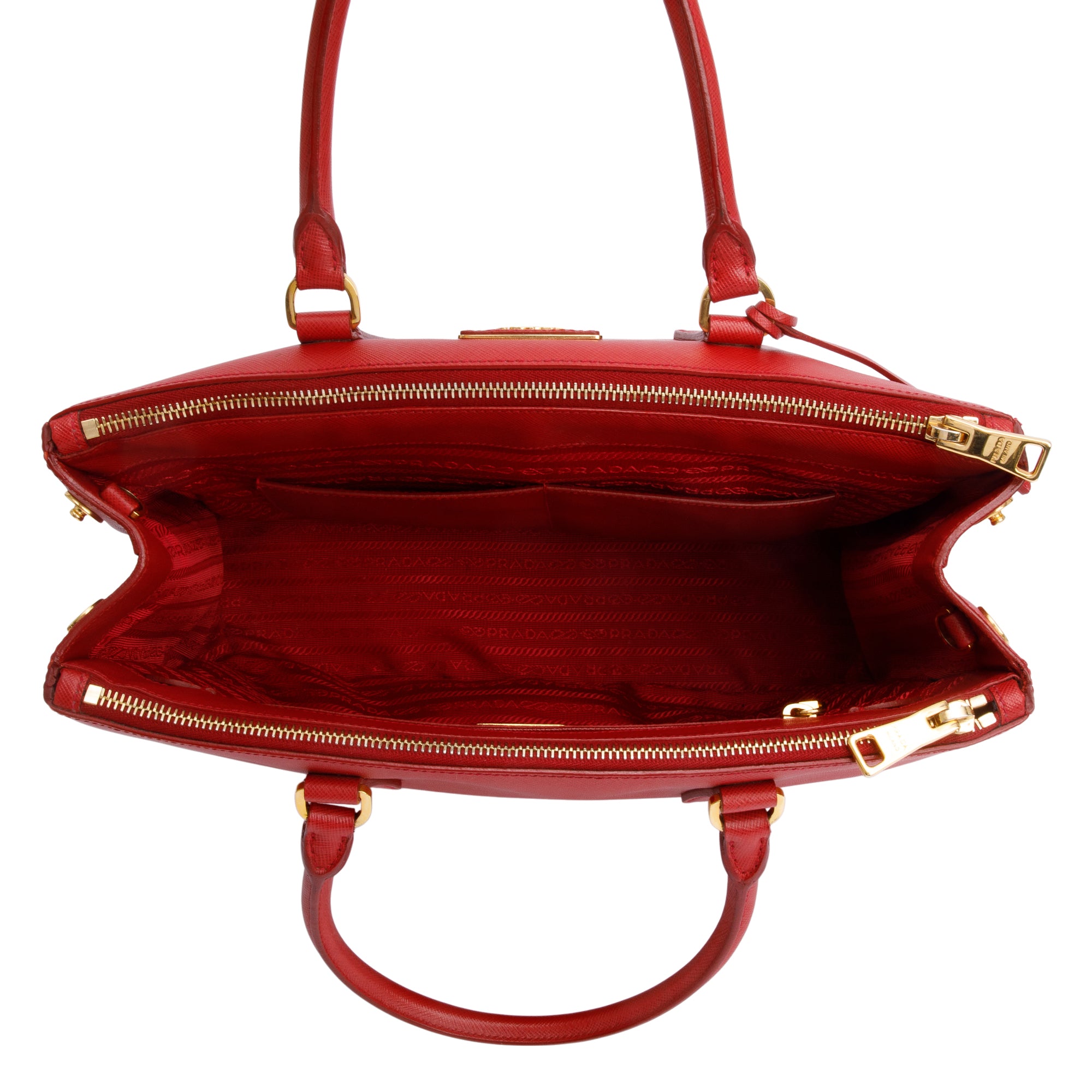 Prada Red Saffiano Lux Medium Double Zip Galleria Tote w/ Strap