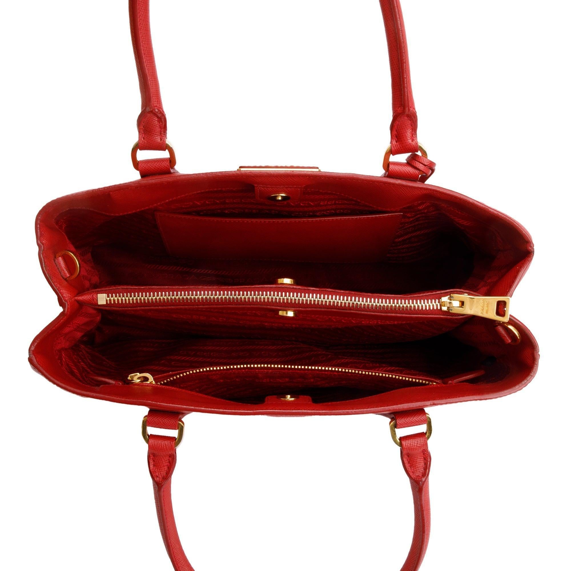 Prada Red Saffiano Lux Medium Galleria Tote w/ Strap & Box
