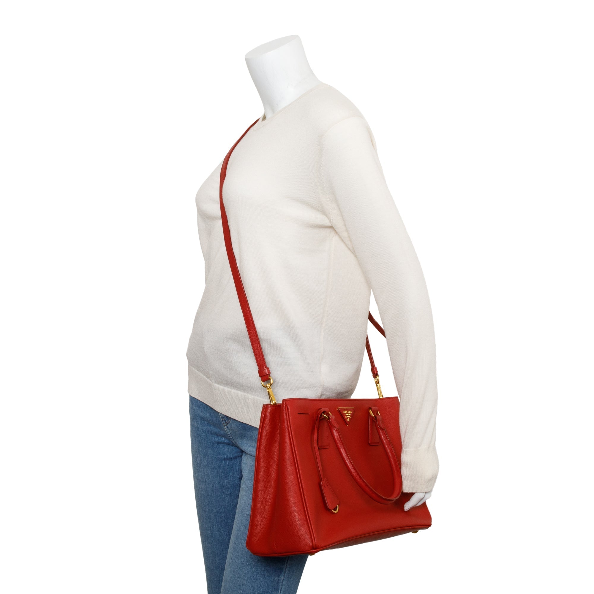 Prada Red Saffiano Lux Medium Galleria Tote w/ Strap & Box
