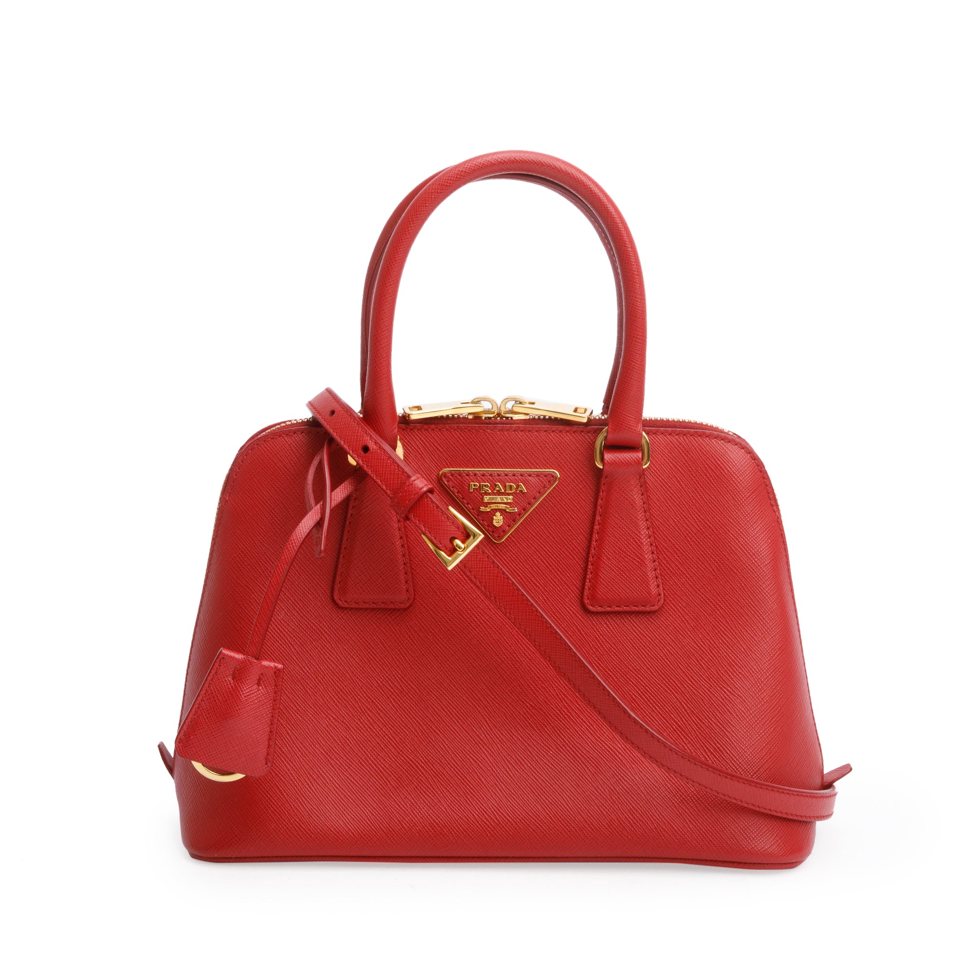 Prada Red Saffiano Lux Small Promenade Tote w/ Strap