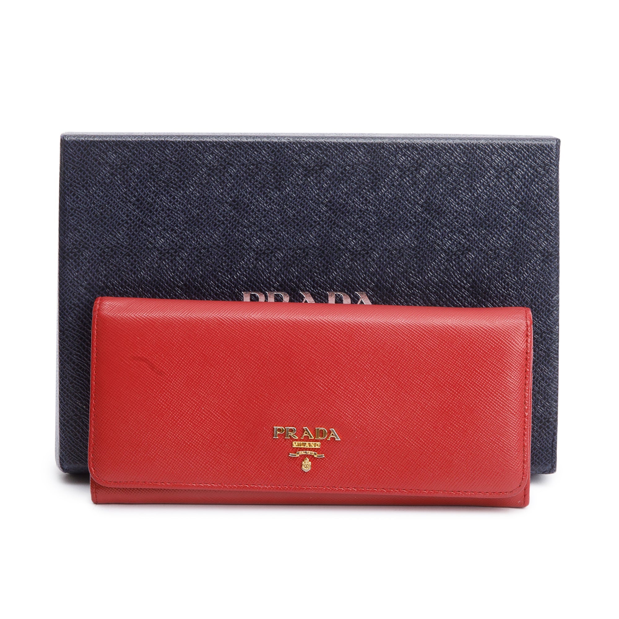 Prada Red Saffiano Metal Continental Wallet w/ Box & Authenticity Card