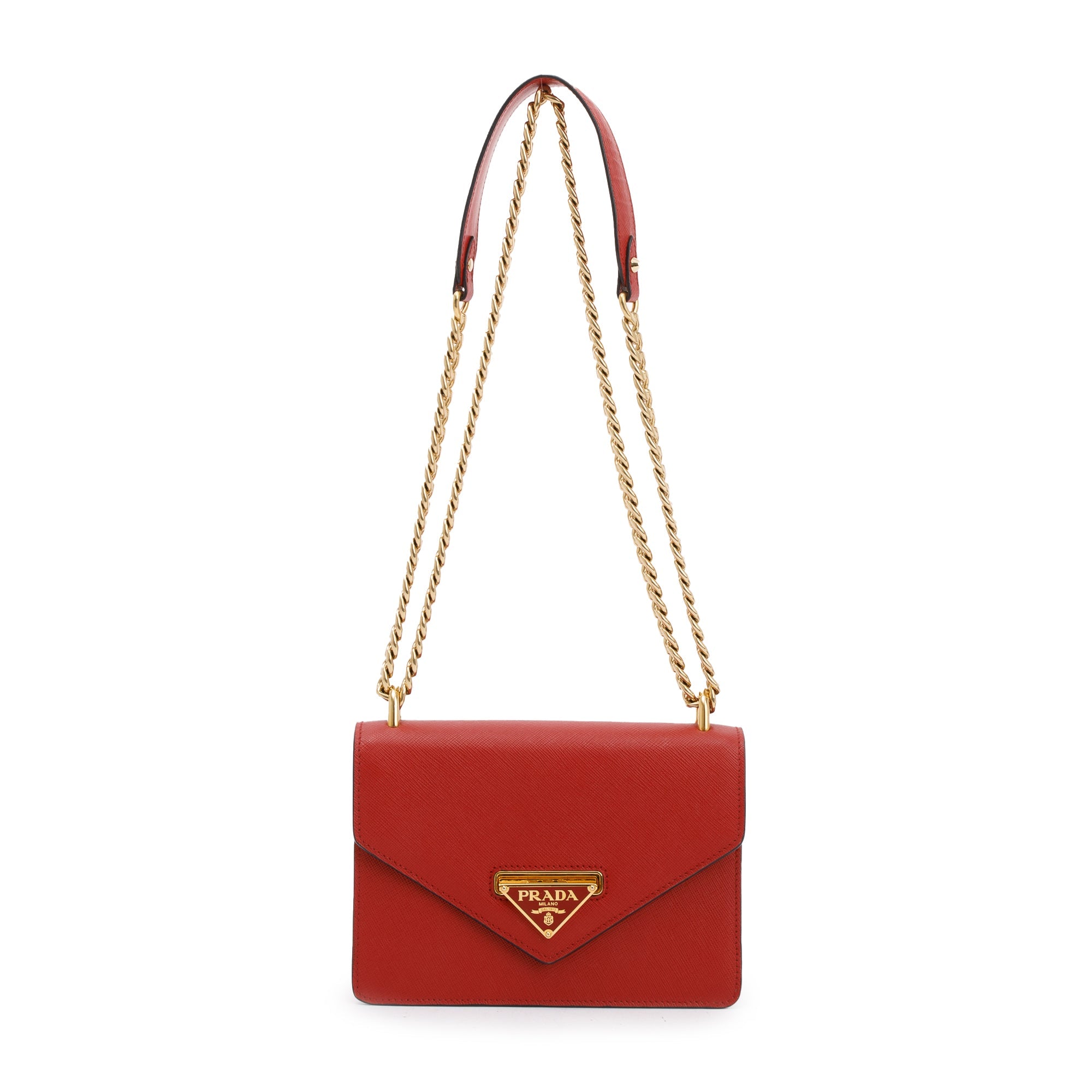 Prada Red Saffiano Soft Calf Leather Flop Lock Chain Crossbody Bag