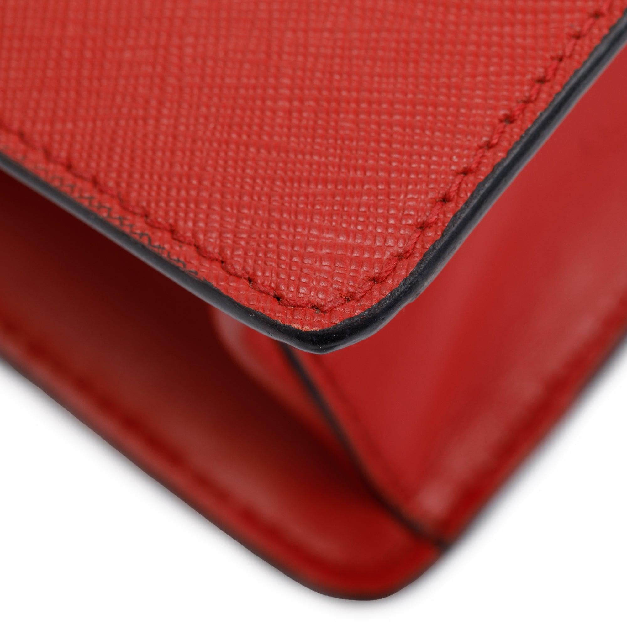 Prada Red Saffiano Soft Calf Leather Flop Lock Chain Crossbody Bag