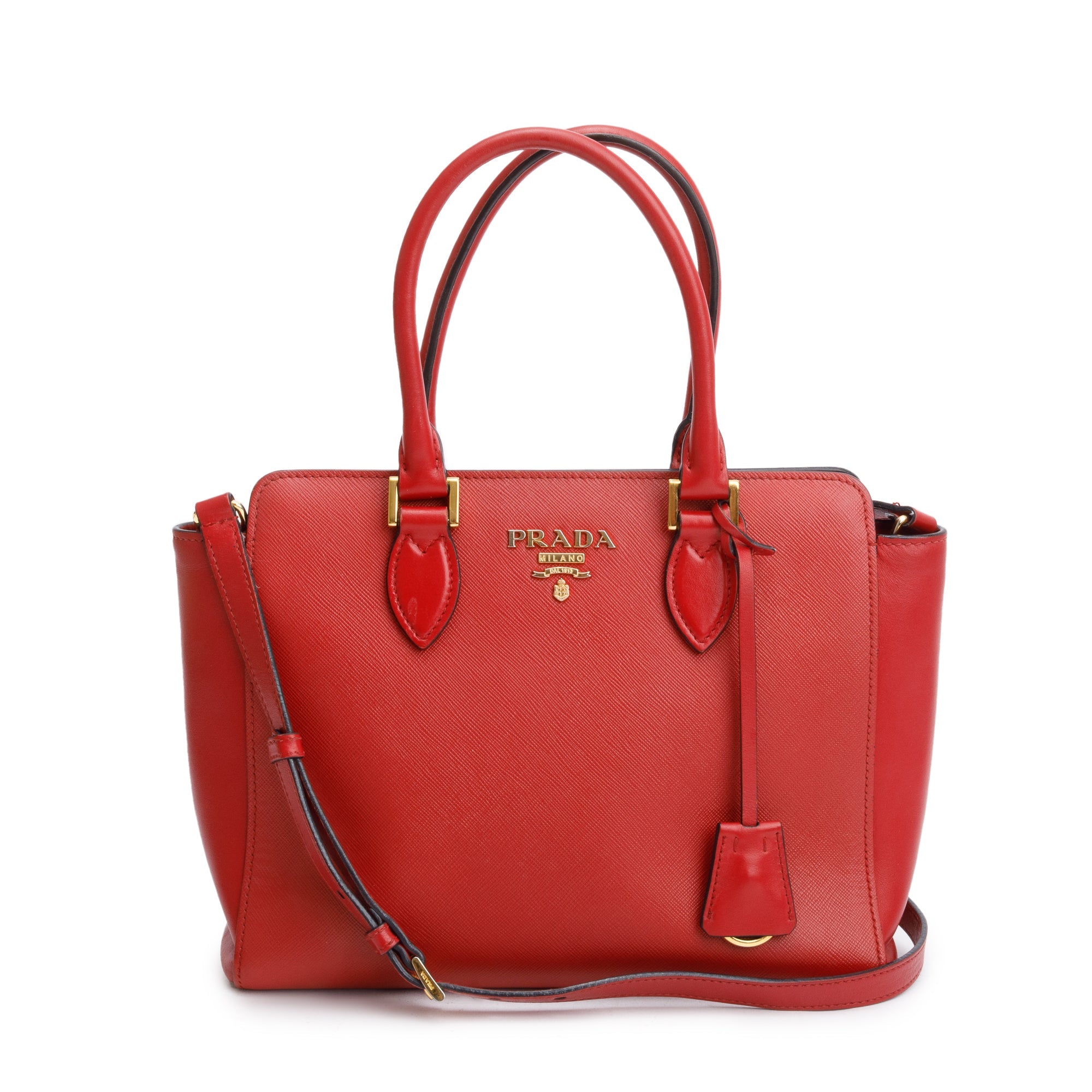 Prada Red Saffiano Soft Calf Leather Tote w/ Strap & Authenticity Card