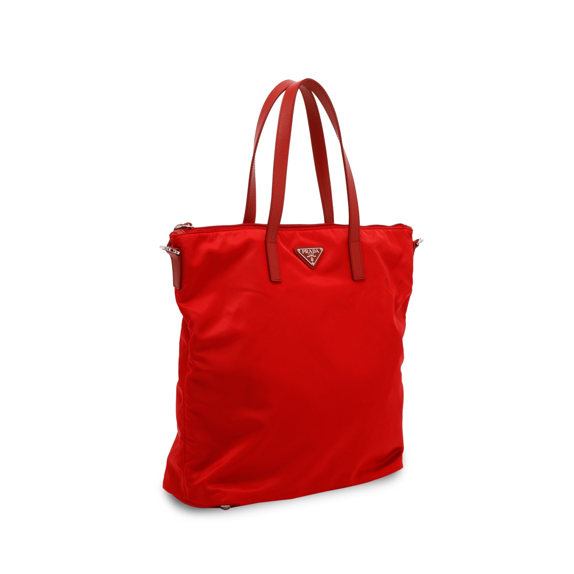 Prada Red Saffiano-Trimmed Vela Tote w/ Strap
