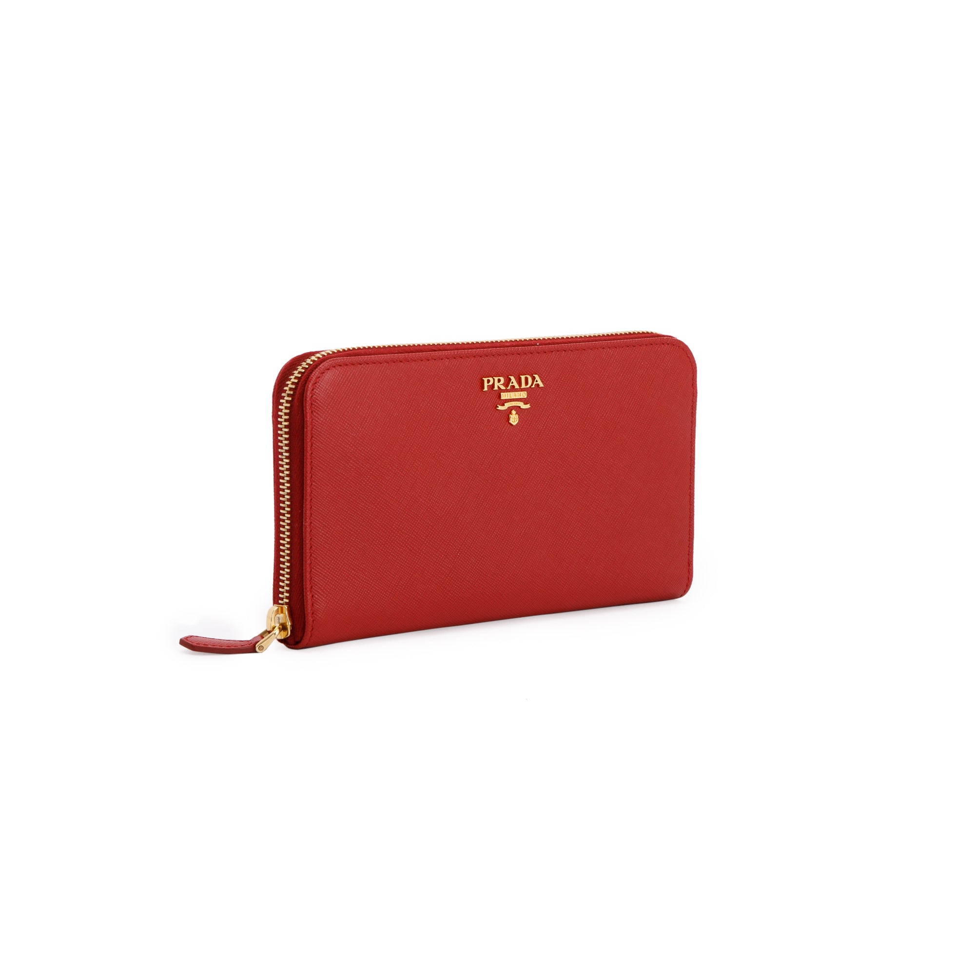 Prada Red Saffiano Zip Around Wallet w/ Box & Authenticity card