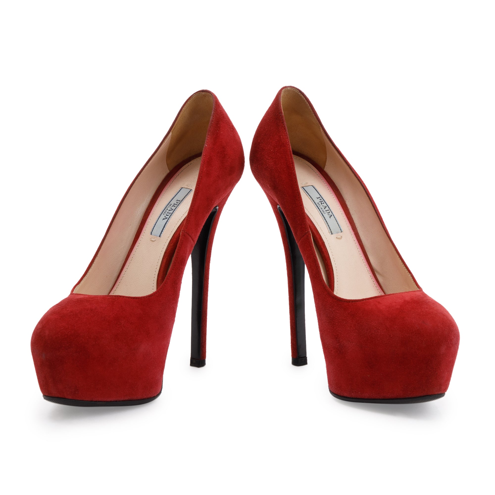 Prada Red Suede Pumps, Size 39.5