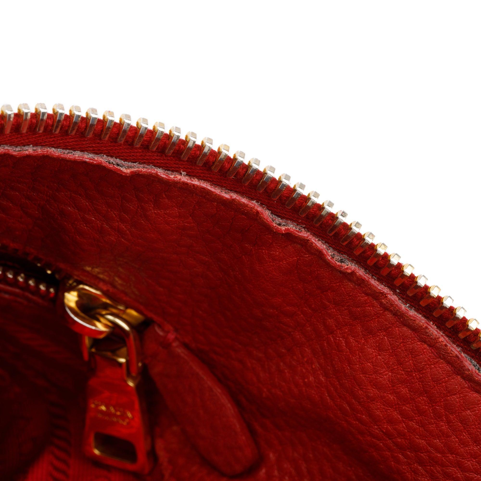Prada Red Vitello Daino Leather Side Zip Hobo