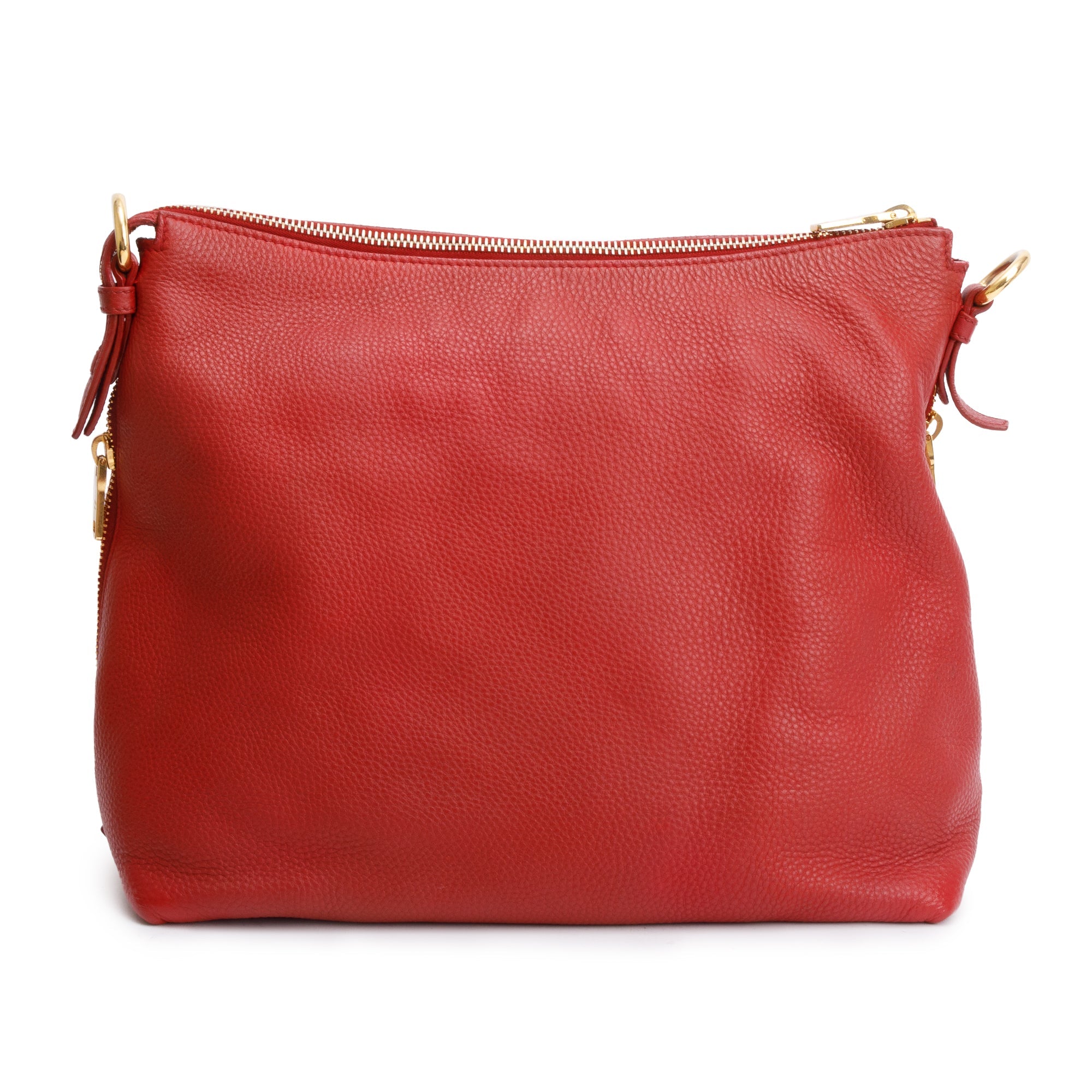 Prada Red Vitello Daino Leather Side Zip Hobo