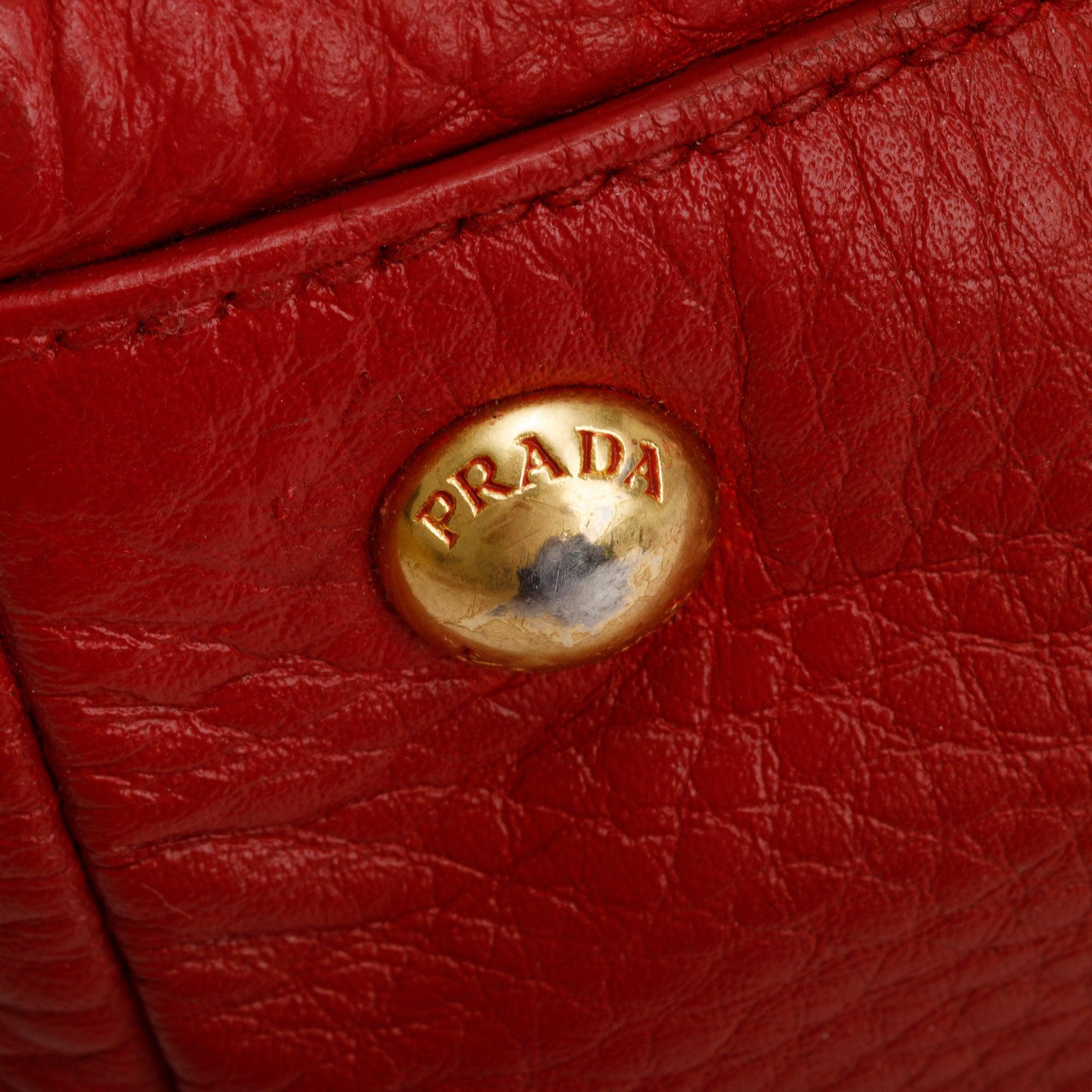 Prada Red Vitello Daino Leather Side Zip Hobo