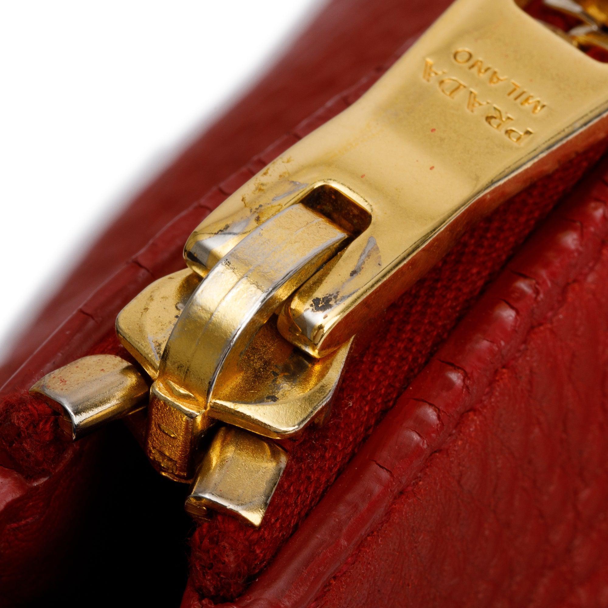 Prada Red Vitello Daino Leather Side Zip Hobo