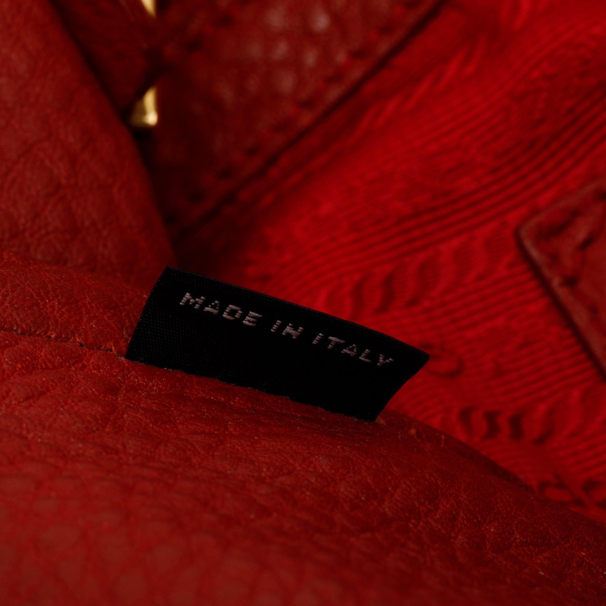 Prada Red Vitello Daino Leather Side Zip Hobo