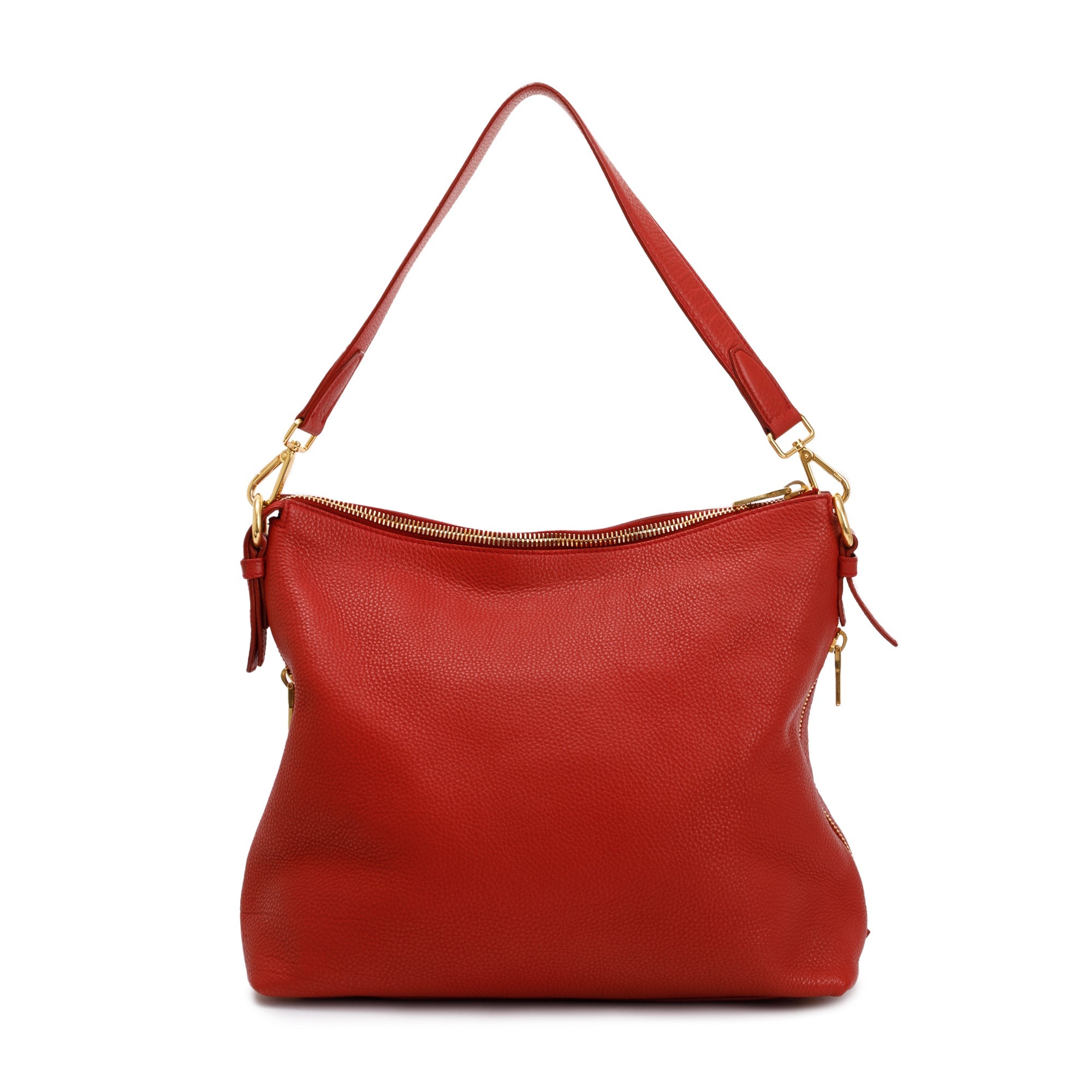 Prada Red Vitello Daino Leather Side Zip Hobo Bag