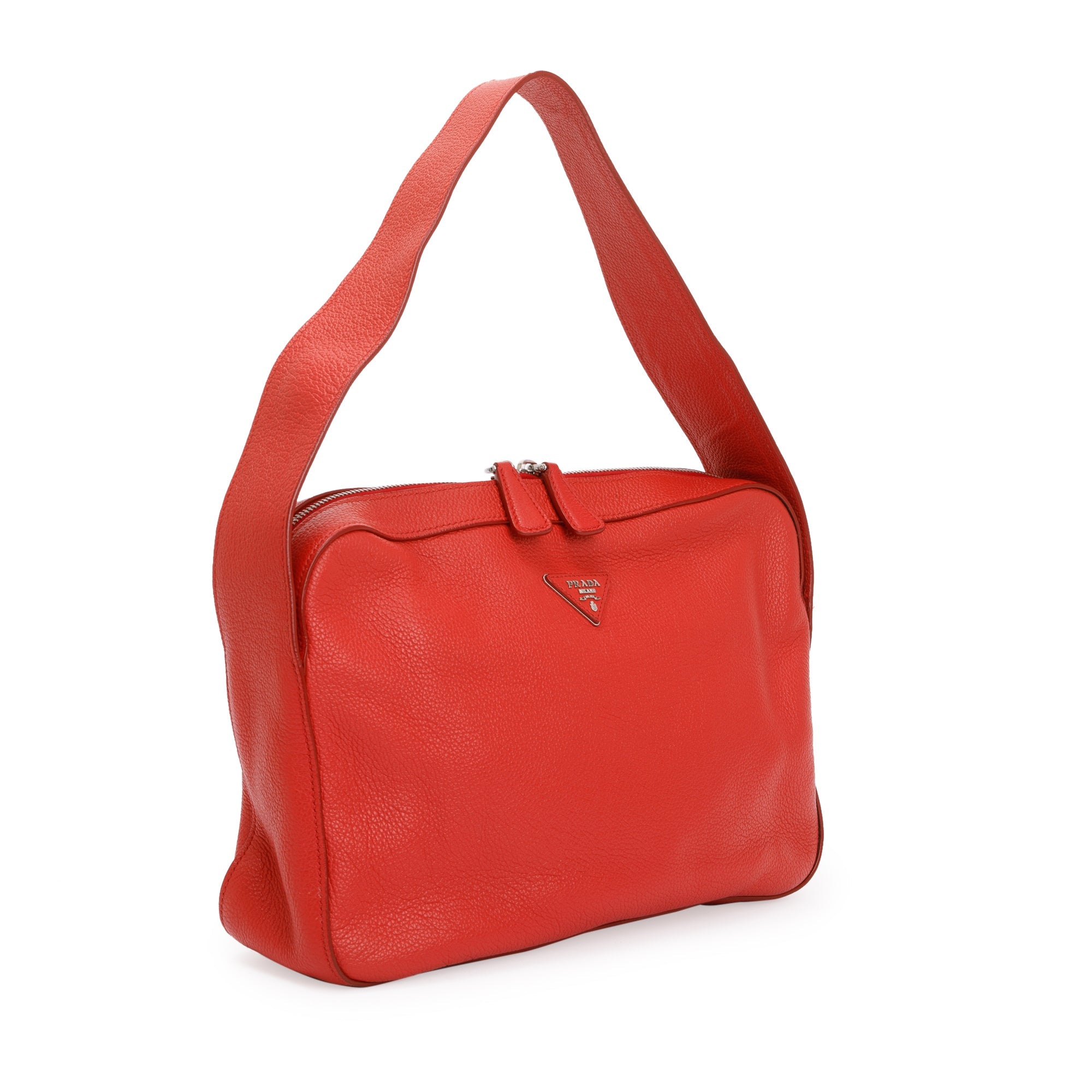 Prada Red Vitello Daino Leather Zipped Shoulder Bag w/ Authenticity Card