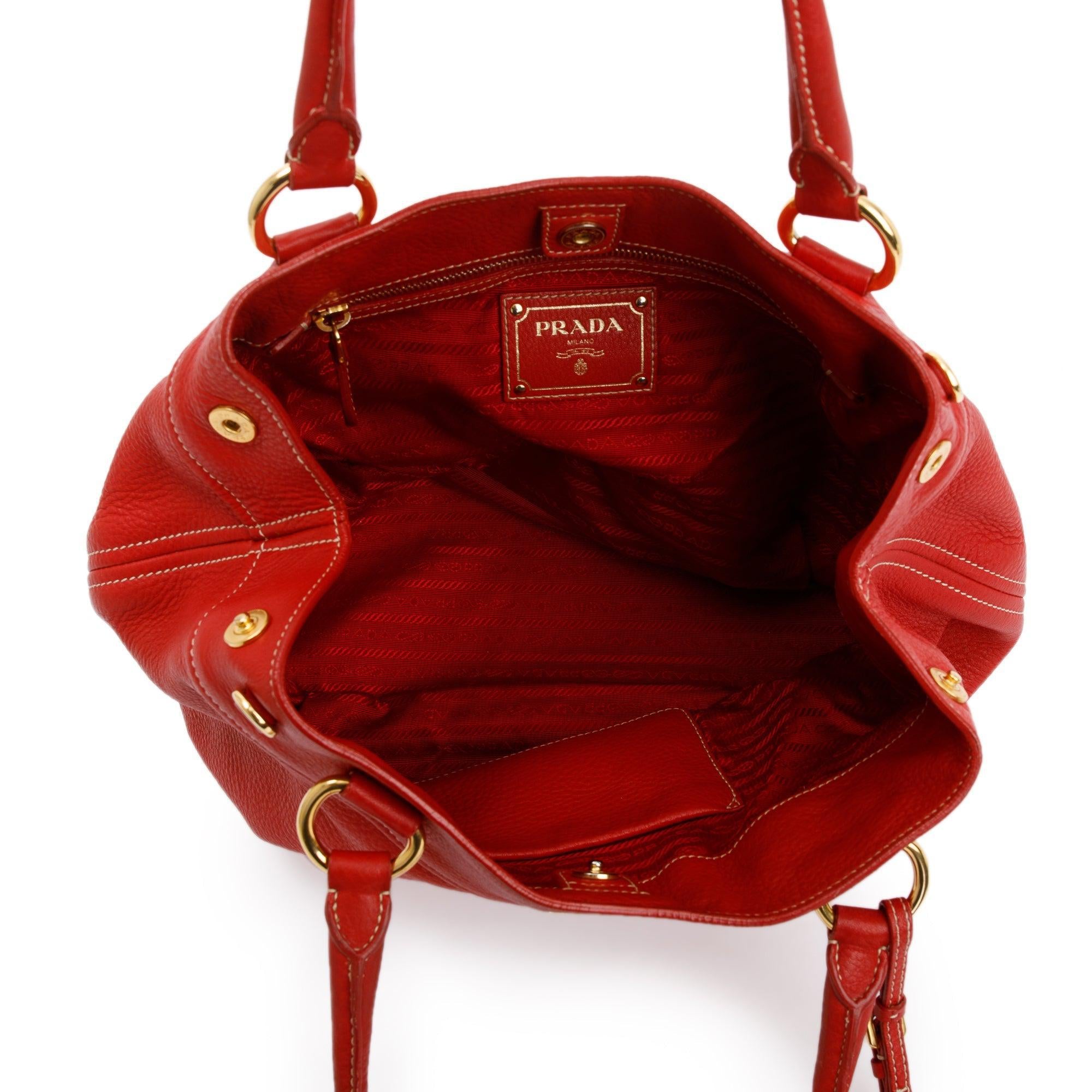 Prada Red Vitello Daino Shoulder Bag w/ Strap