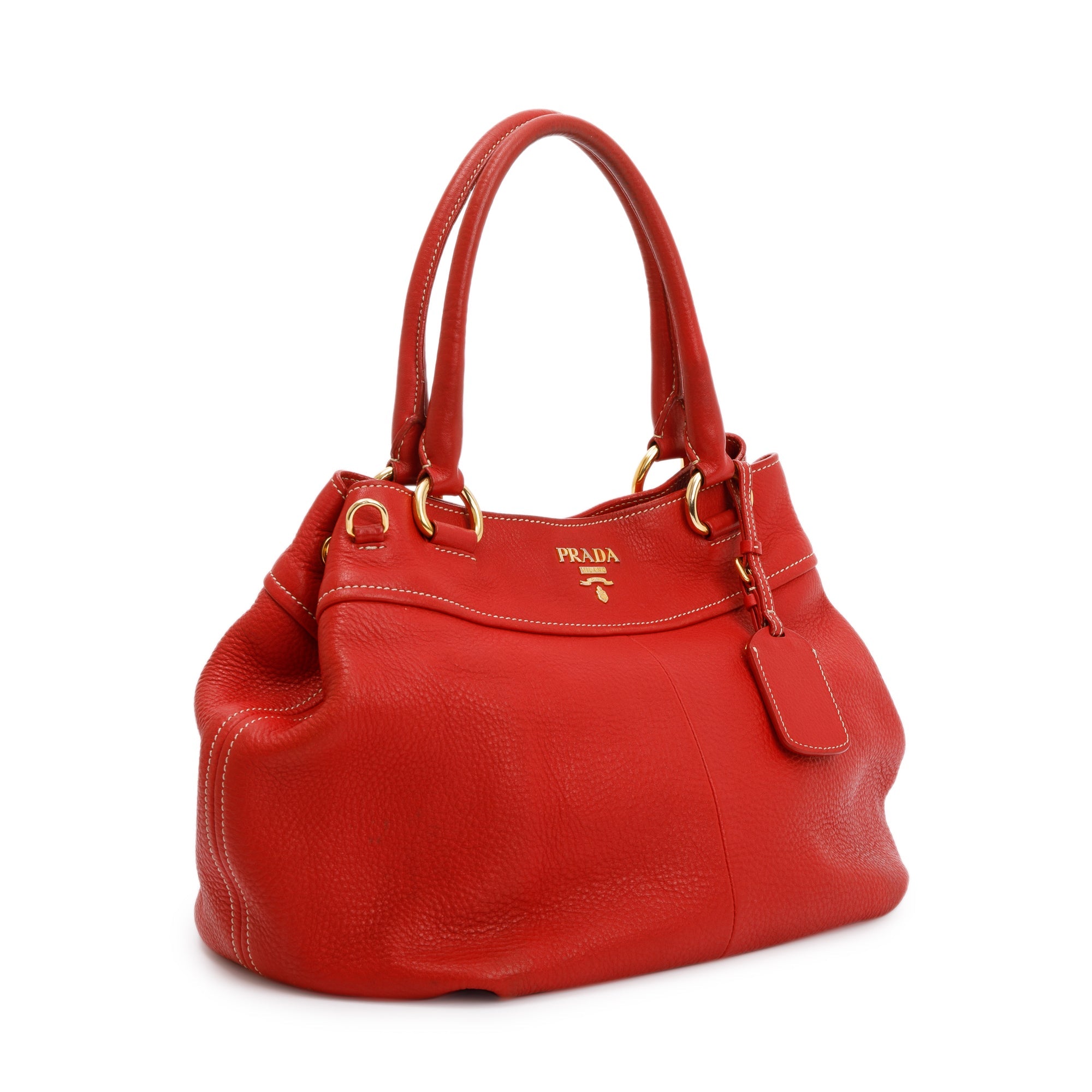 Prada Red Vitello Daino Shoulder Bag w/ Strap
