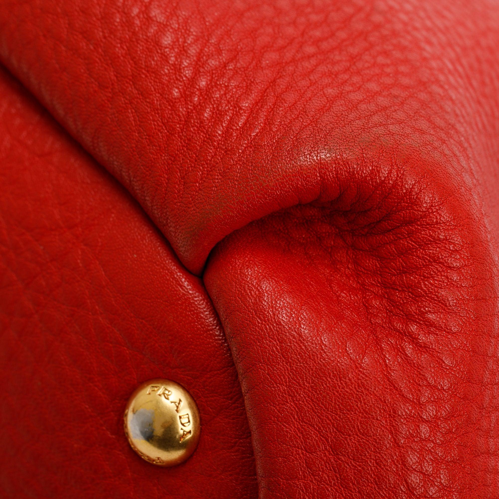 Prada Red Vitello Daino Shoulder Bag w/ Strap