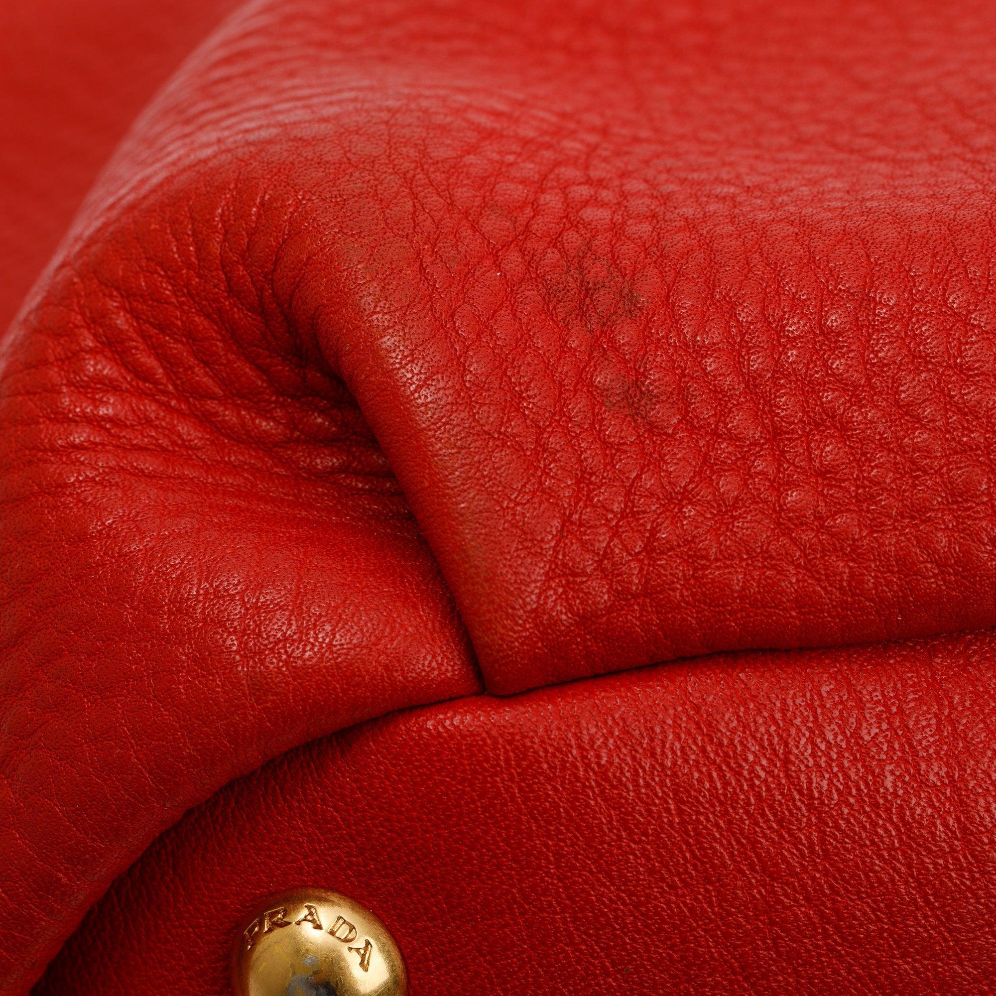 Prada Red Vitello Daino Shoulder Bag w/ Strap