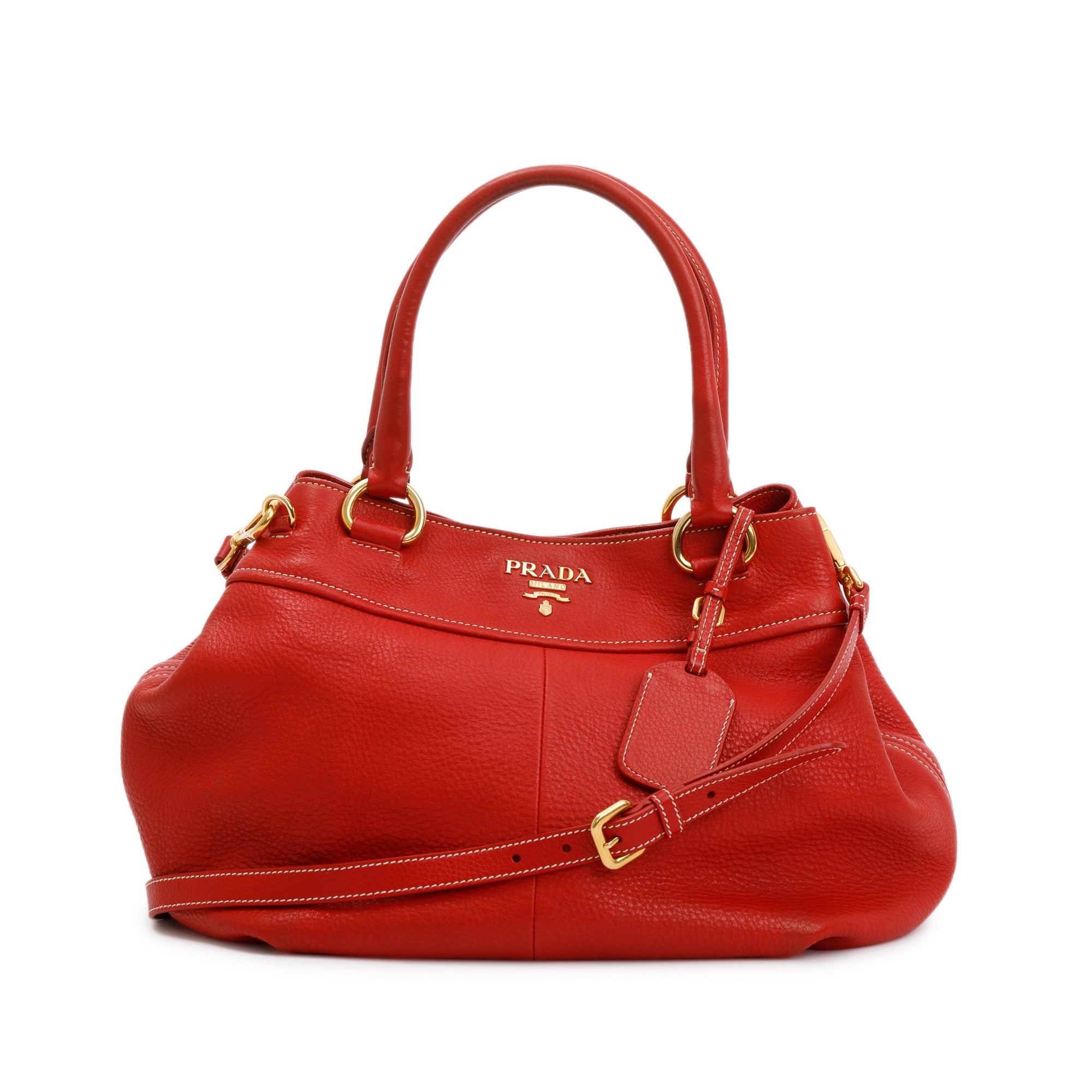 Prada Red Vitello Daino Shoulder Bag w/ Strap